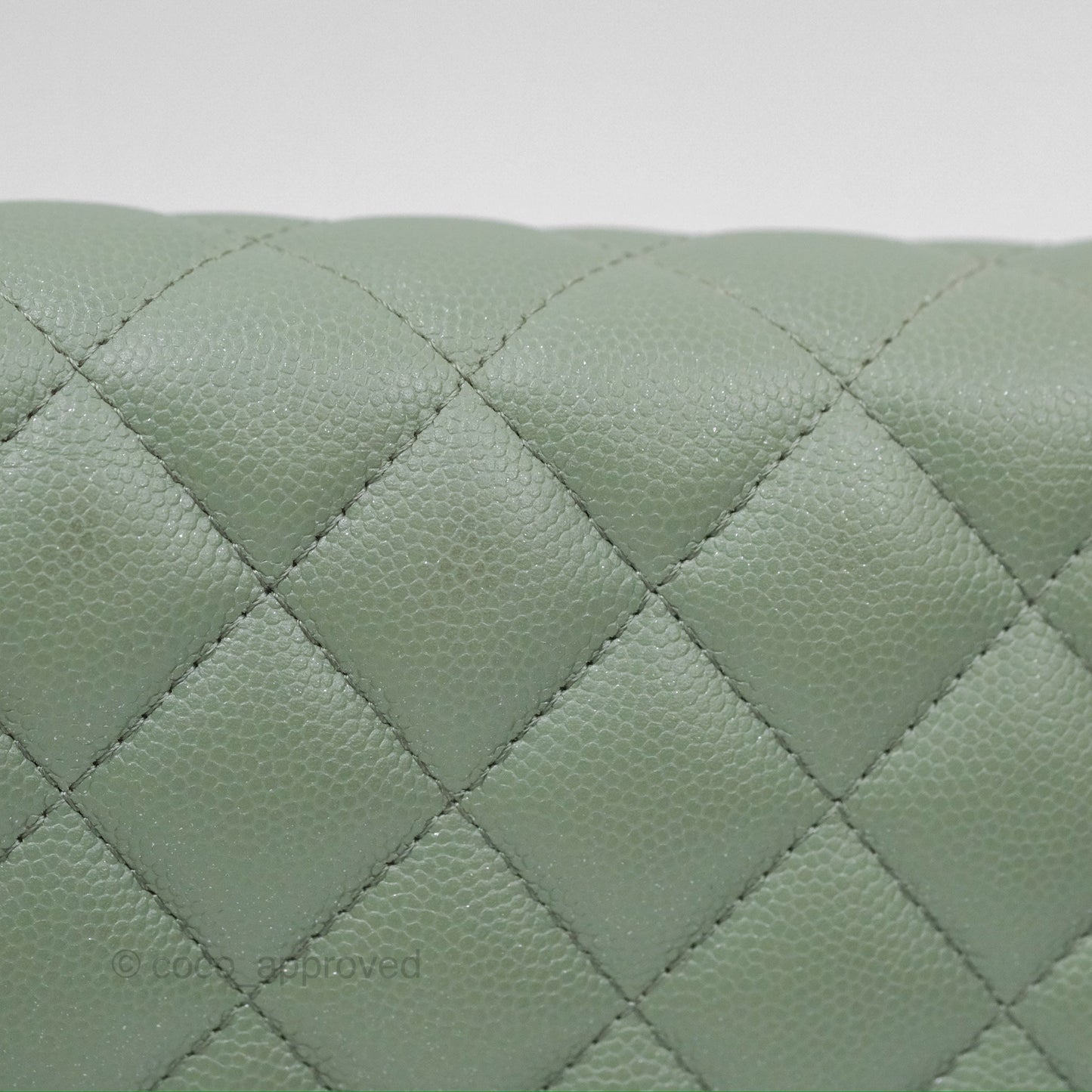 Chanel Classic Quilted Wallet On Chain WOC Glitter Dark Tiffany Green Caviar Aged Gold Hardware