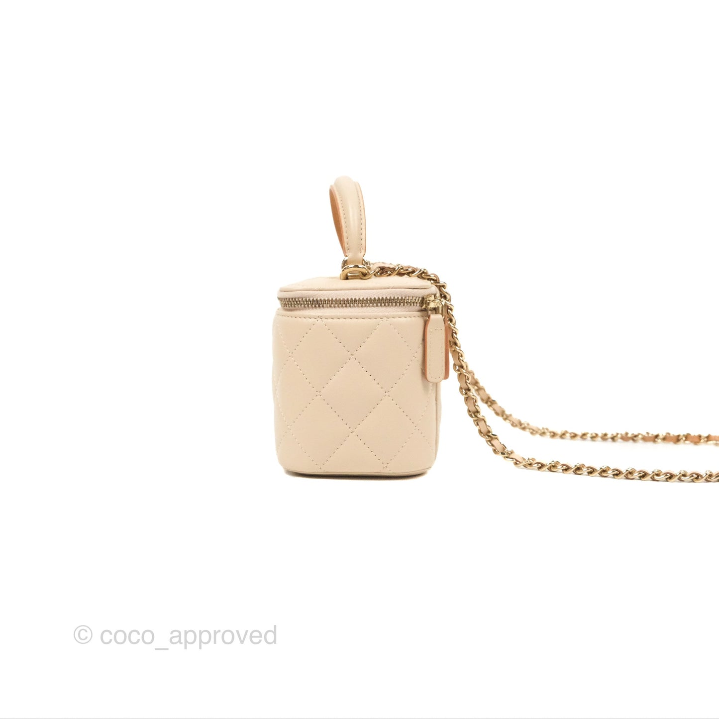 Chanel Vanity Rectangular Top Handle Ecru/Beige Lambskin Gold Hardware 23P