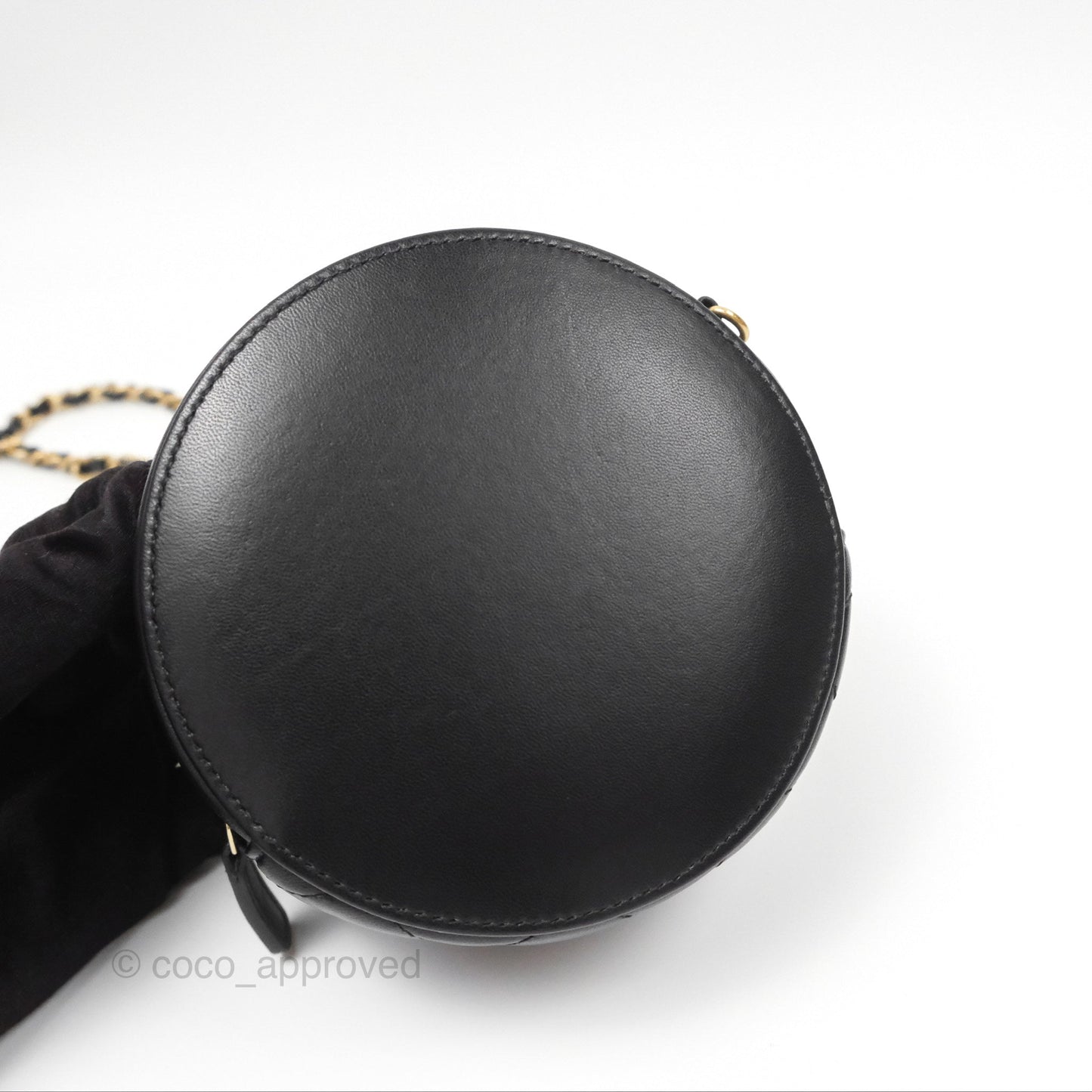 Chanel Studded CC Round Clutch With Chain Black Lambskin Gold Hardware