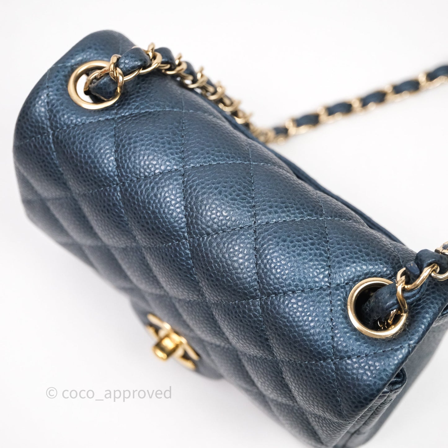 Chanel Quilted Mini Square Iridescent Navy Caviar Gold Hardware