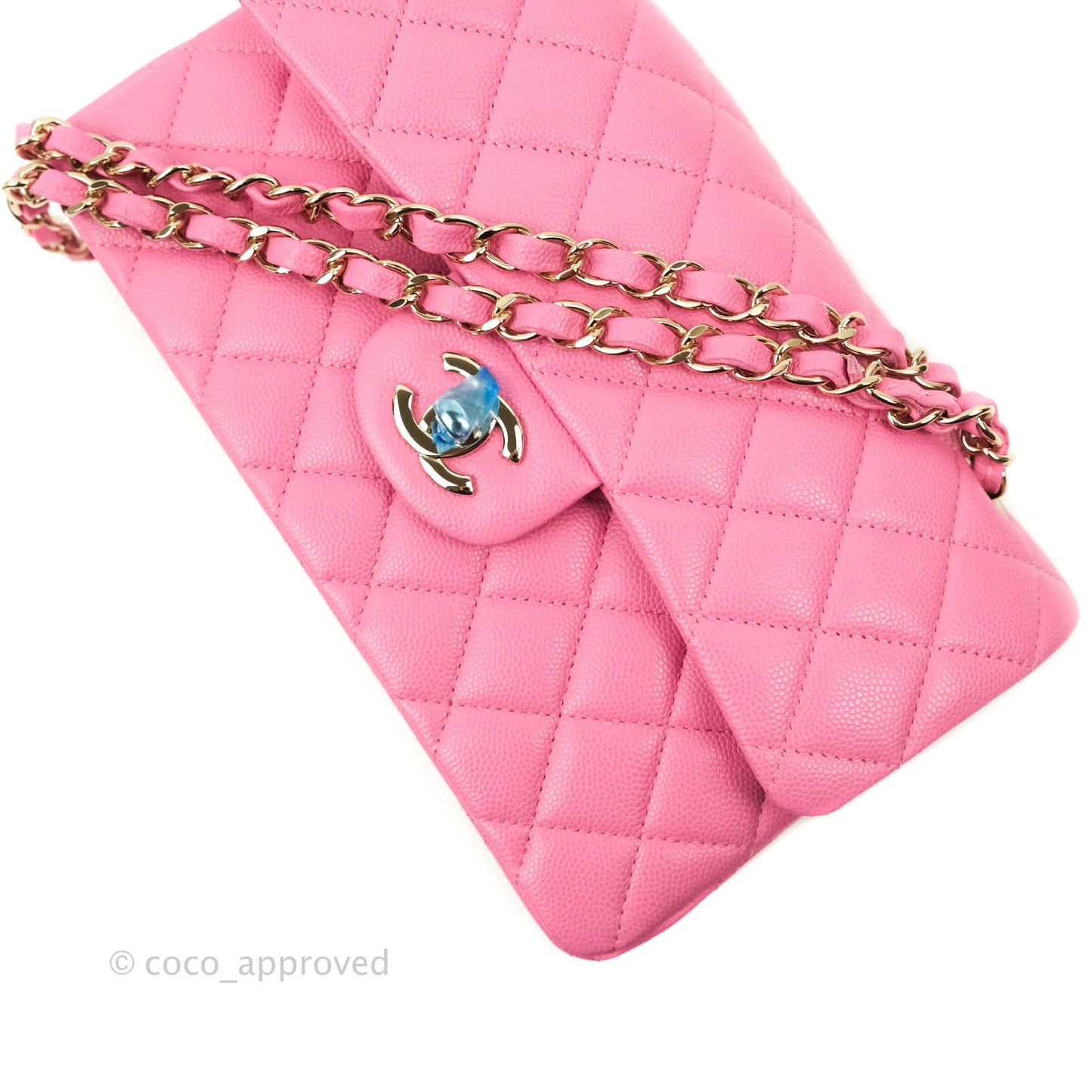 Chanel Classic Quilted S/M Small Double Flap Pink Caviar Gold Hardware 21P
