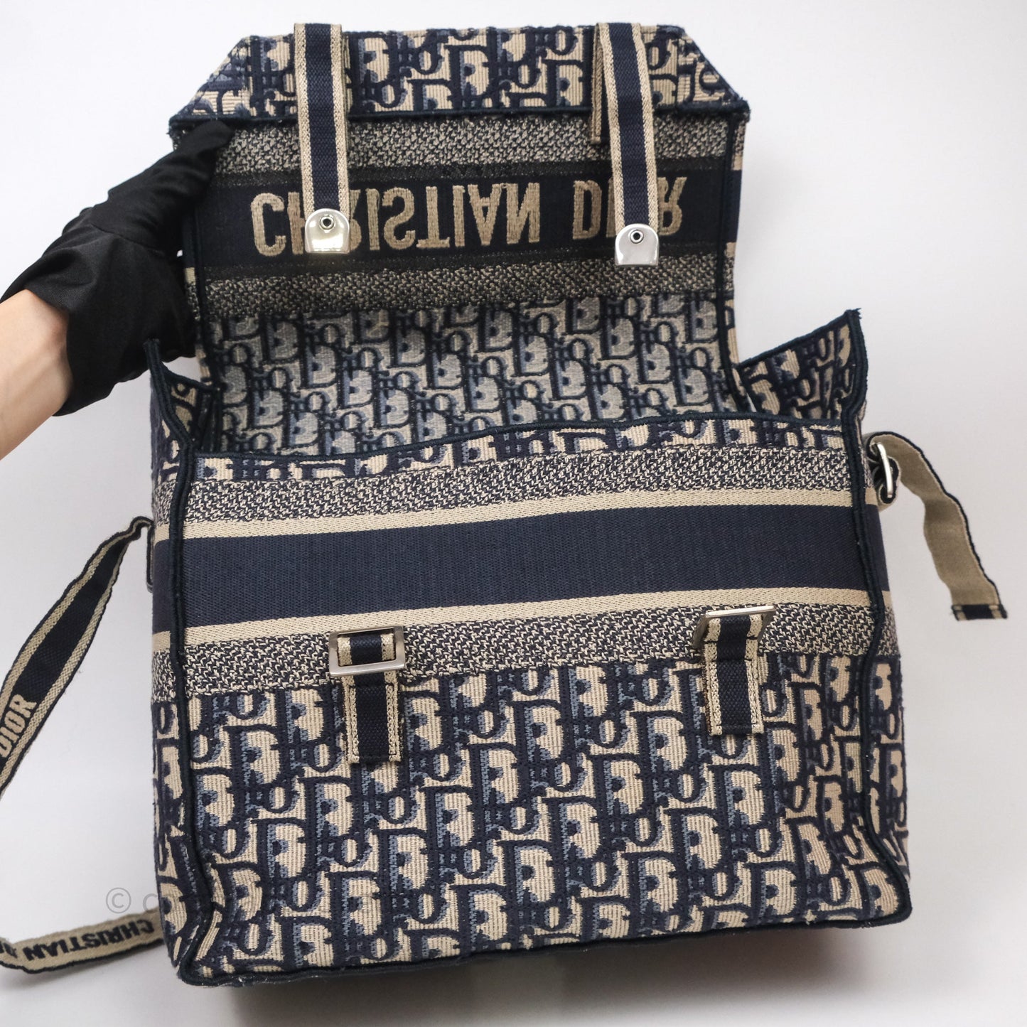 Christian Dior Medium DiorCamp Messenger Bag Oblique Embroidery Blue