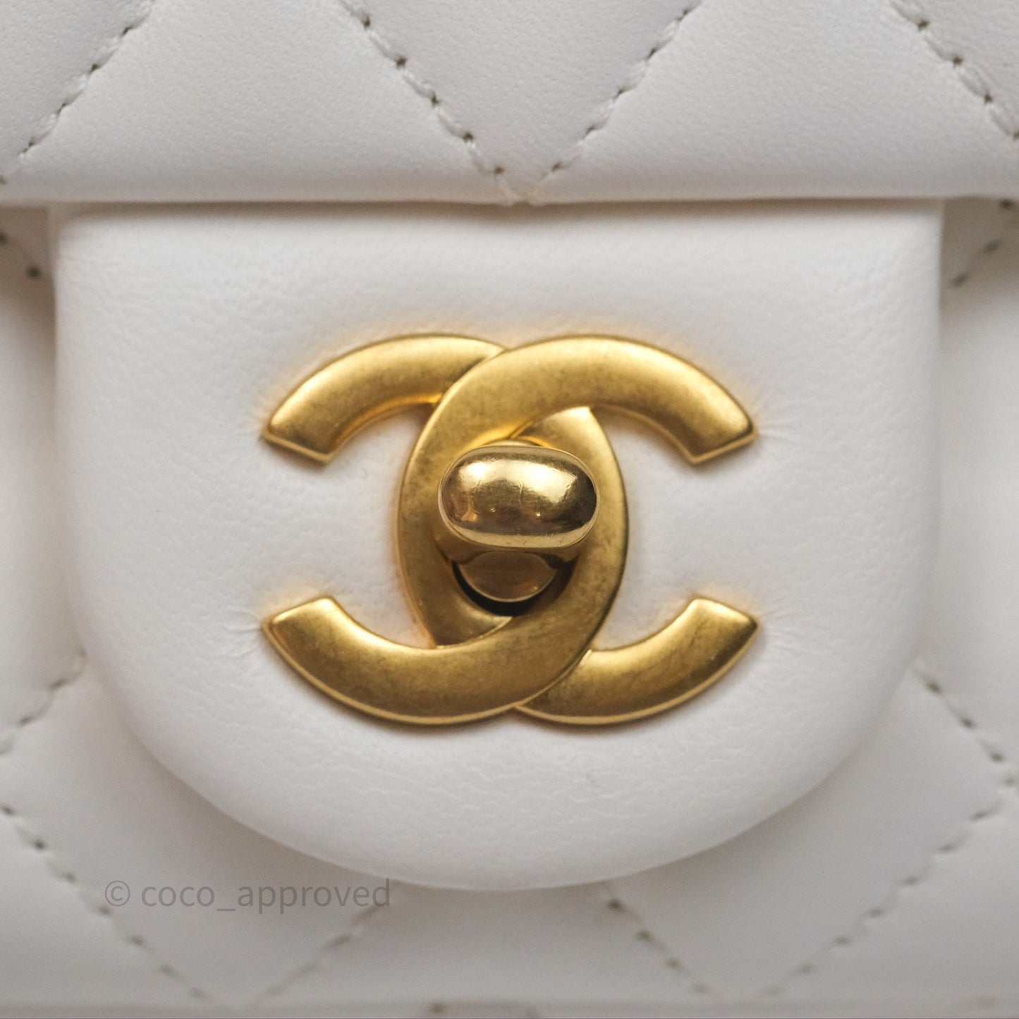 Chanel Mini Rectangular Pearl Crush Quilted White Lambskin Aged Gold Hardware