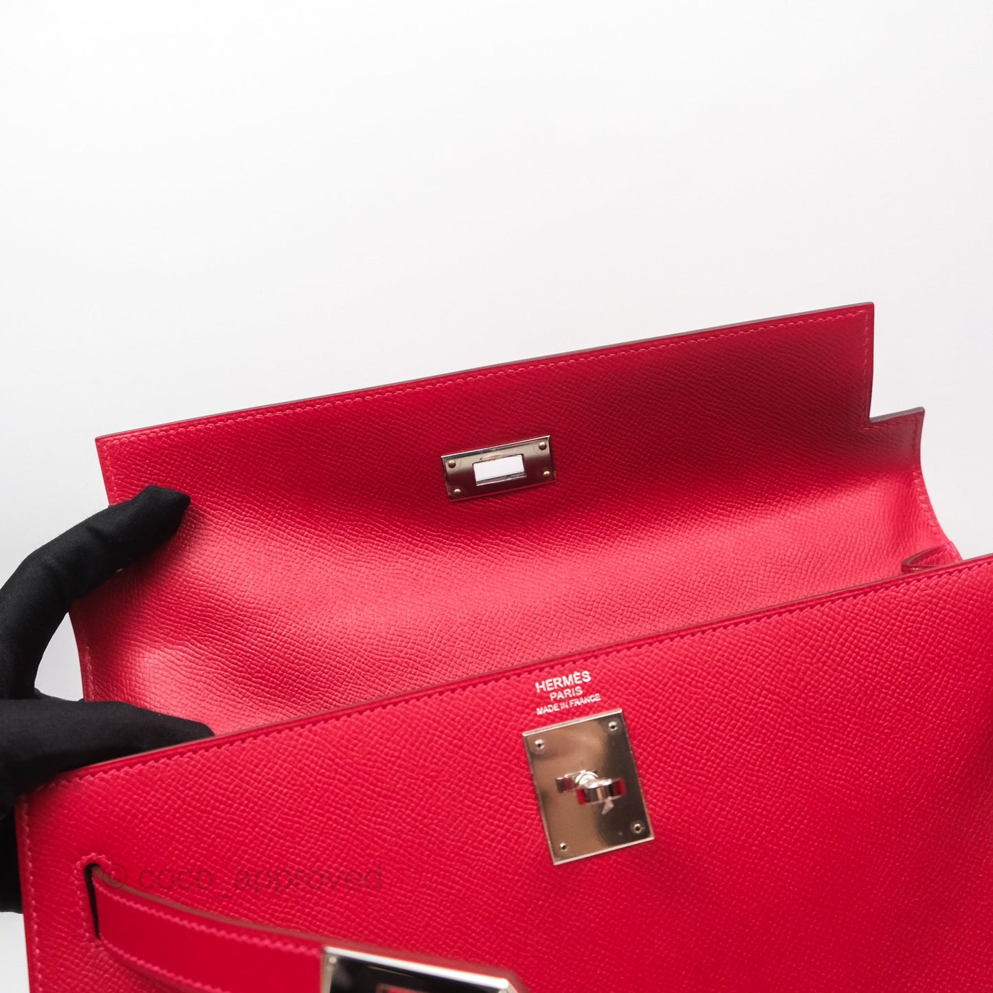 Hermès Kelly 32 Sellier Rouge Casaque Q5 Epsom Palladium Hardware