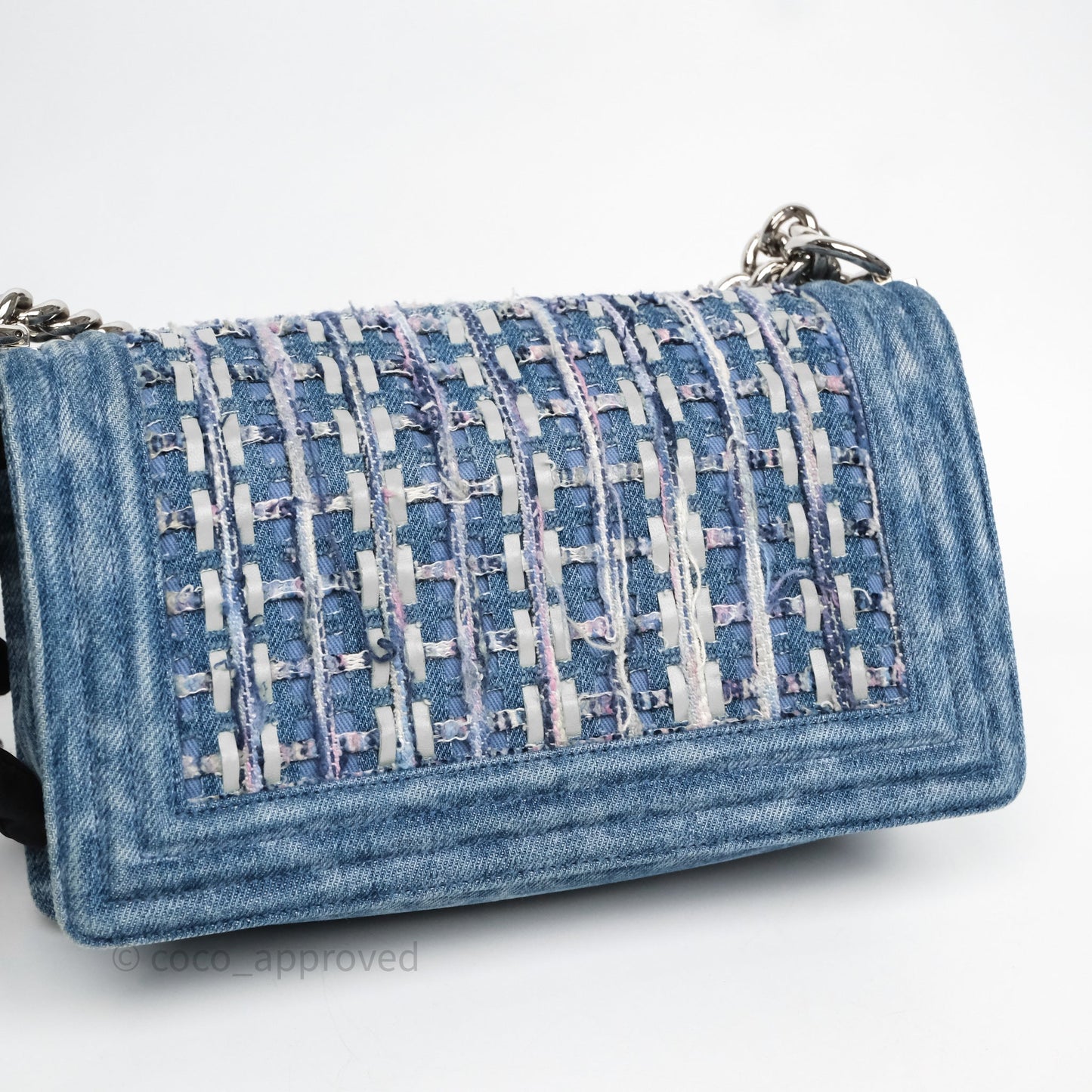 Chanel Medium Boy Blue Denim Tweed Silver Hardware