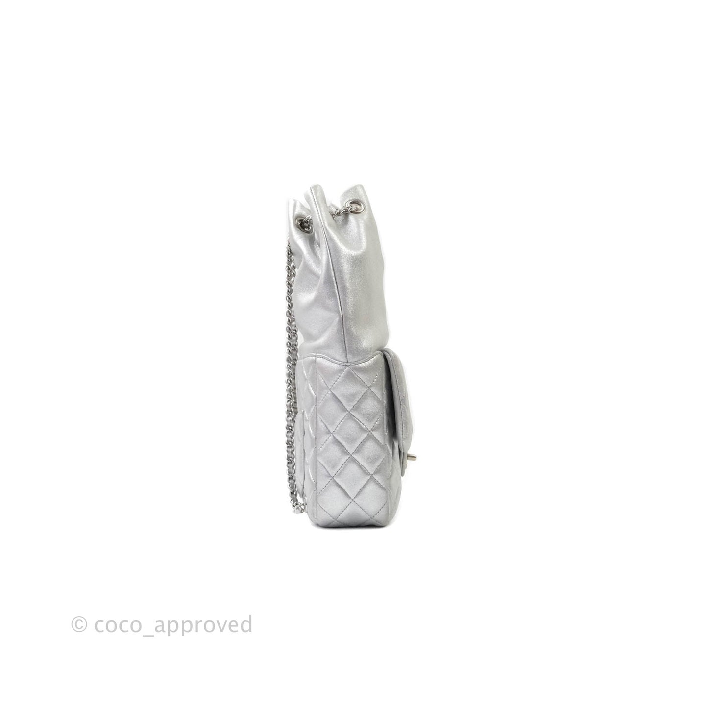 Chanel Quilted Small Metallic Silver Backpack in Seoul Lambskin Silver Hardware