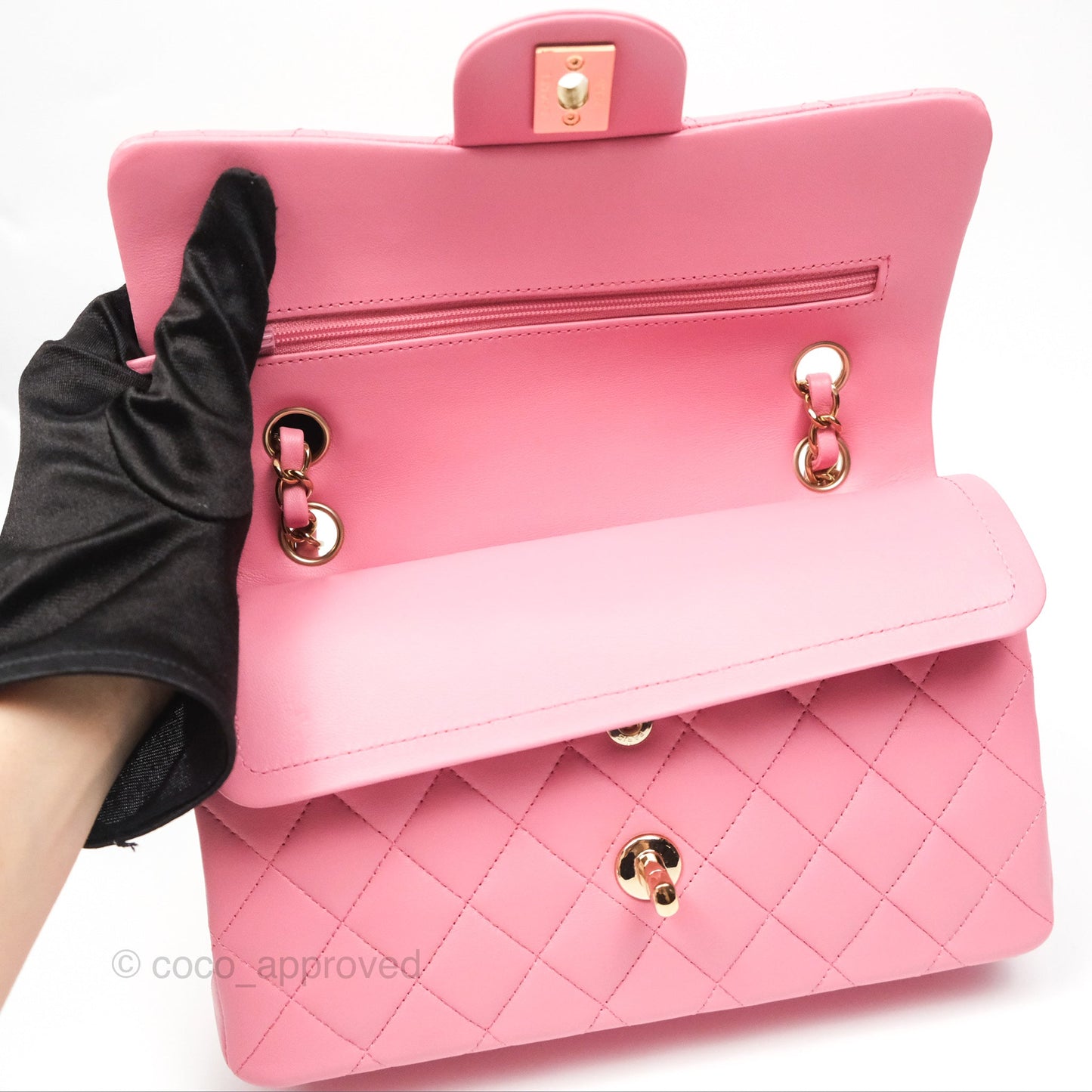 Chanel Small Classic Quilted Flap Pink Lambskin Gold Hardware