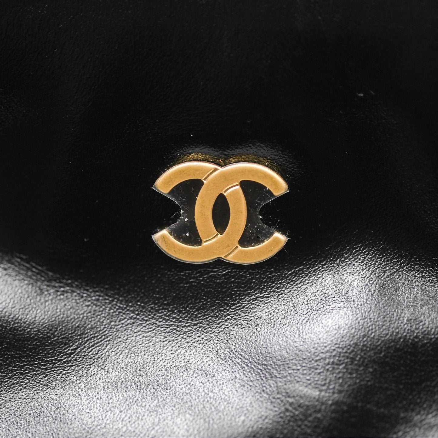 Chanel 22 Bag Small Black Shiny Calfskin Aged Gold Hardware