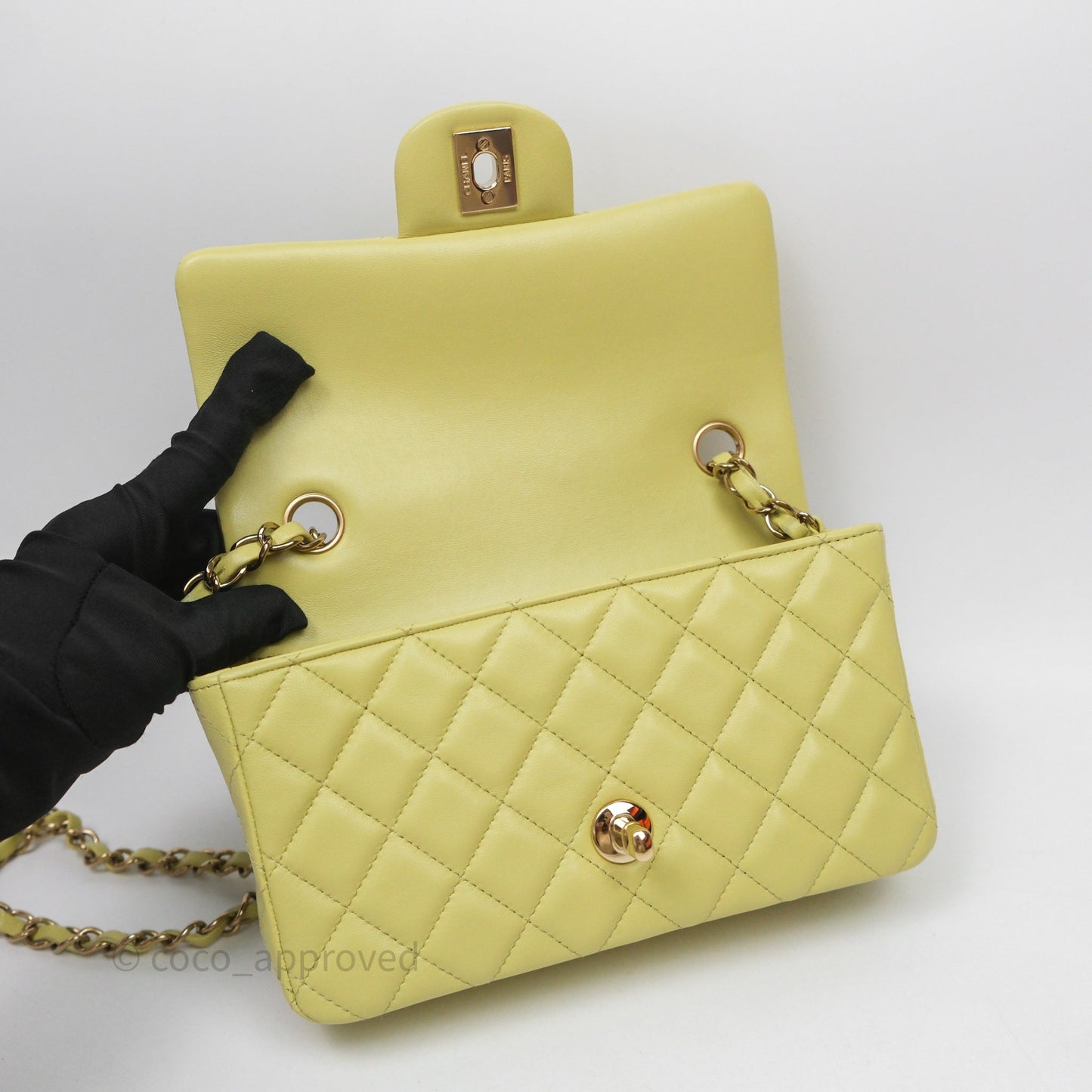 Chanel Mini Rectangular Flap Quilted Green Lambskin Gold Hardware