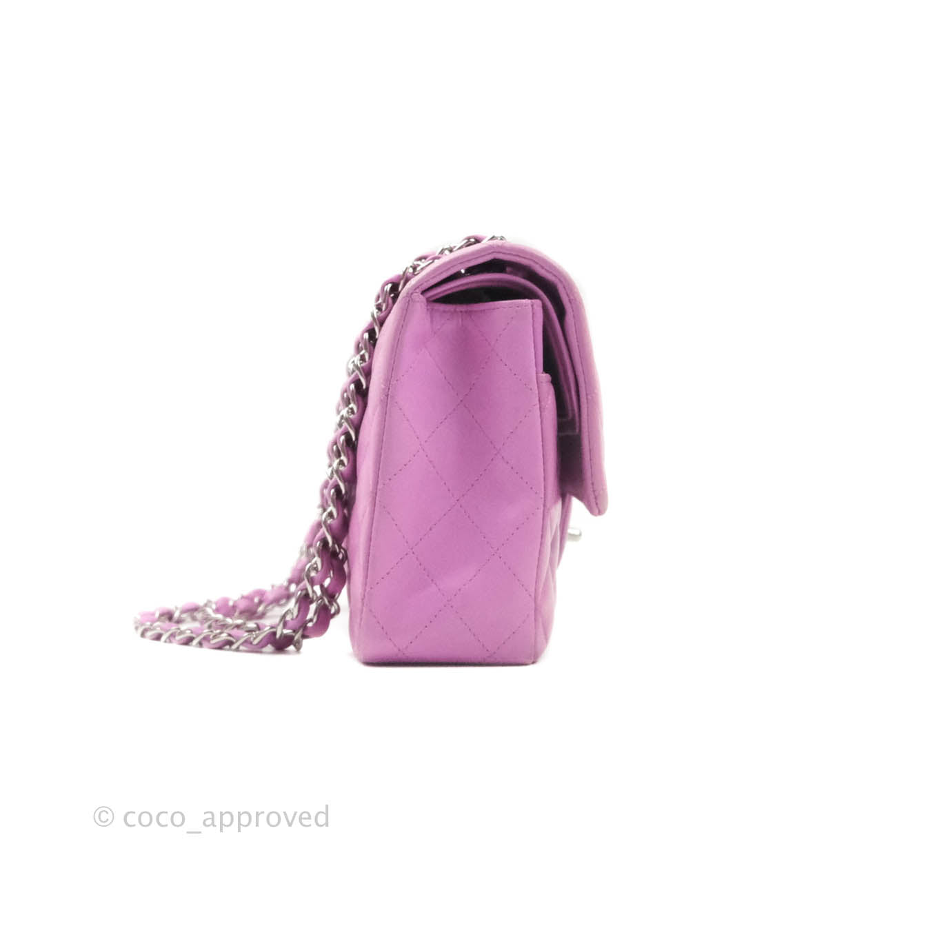 Chanel Classic M/L Medium Double Flap Purple Lambskin Silver Hardware
