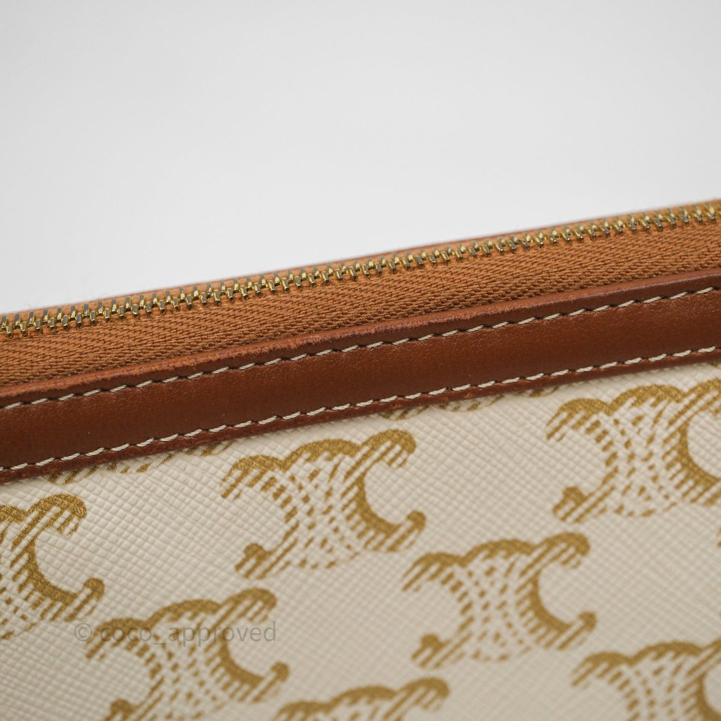 Celine Clutch With Chain Triomphe Canvas White/Tan