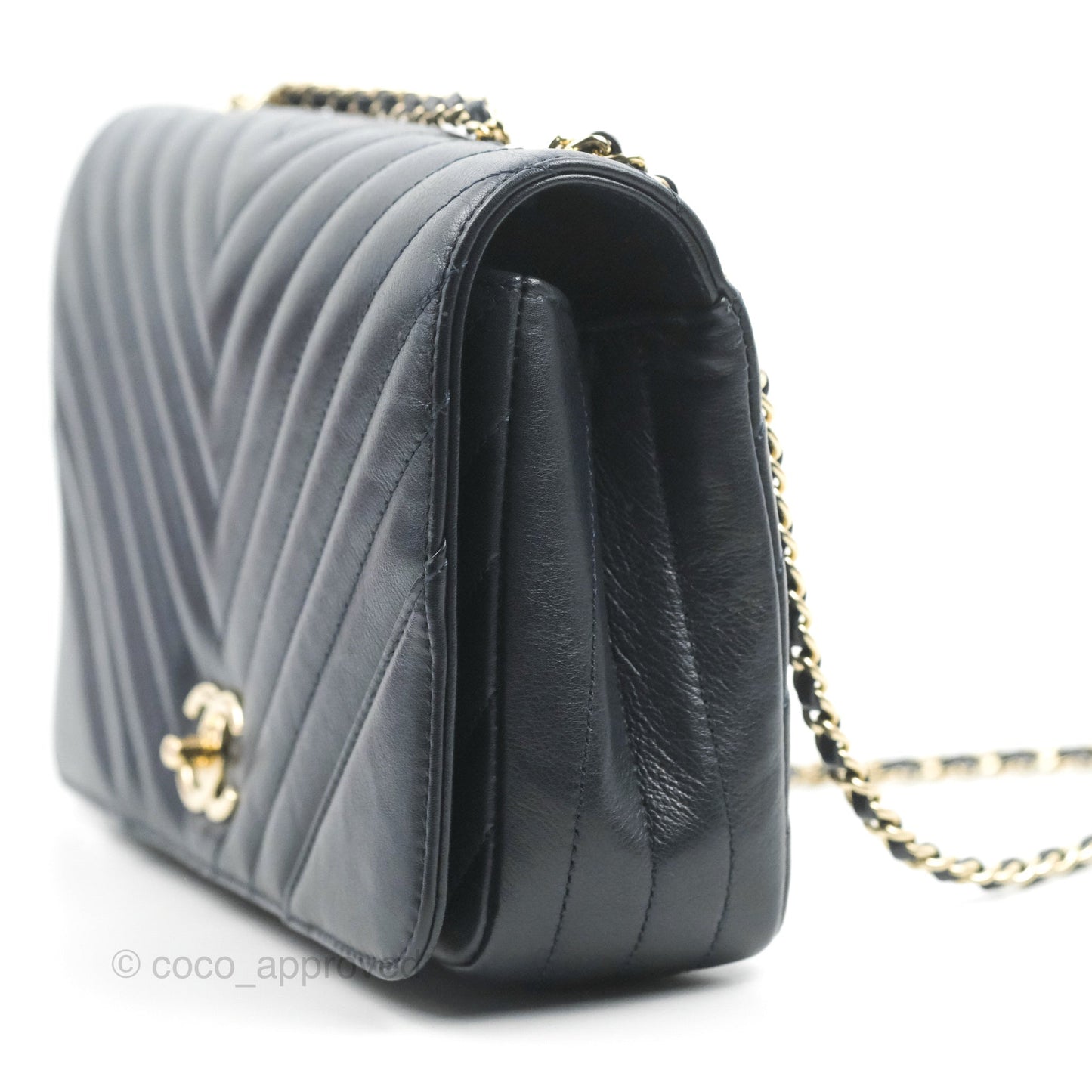 Chanel Medium Statement Chevron Flap Bag Navy Calfskin Gold Hardware