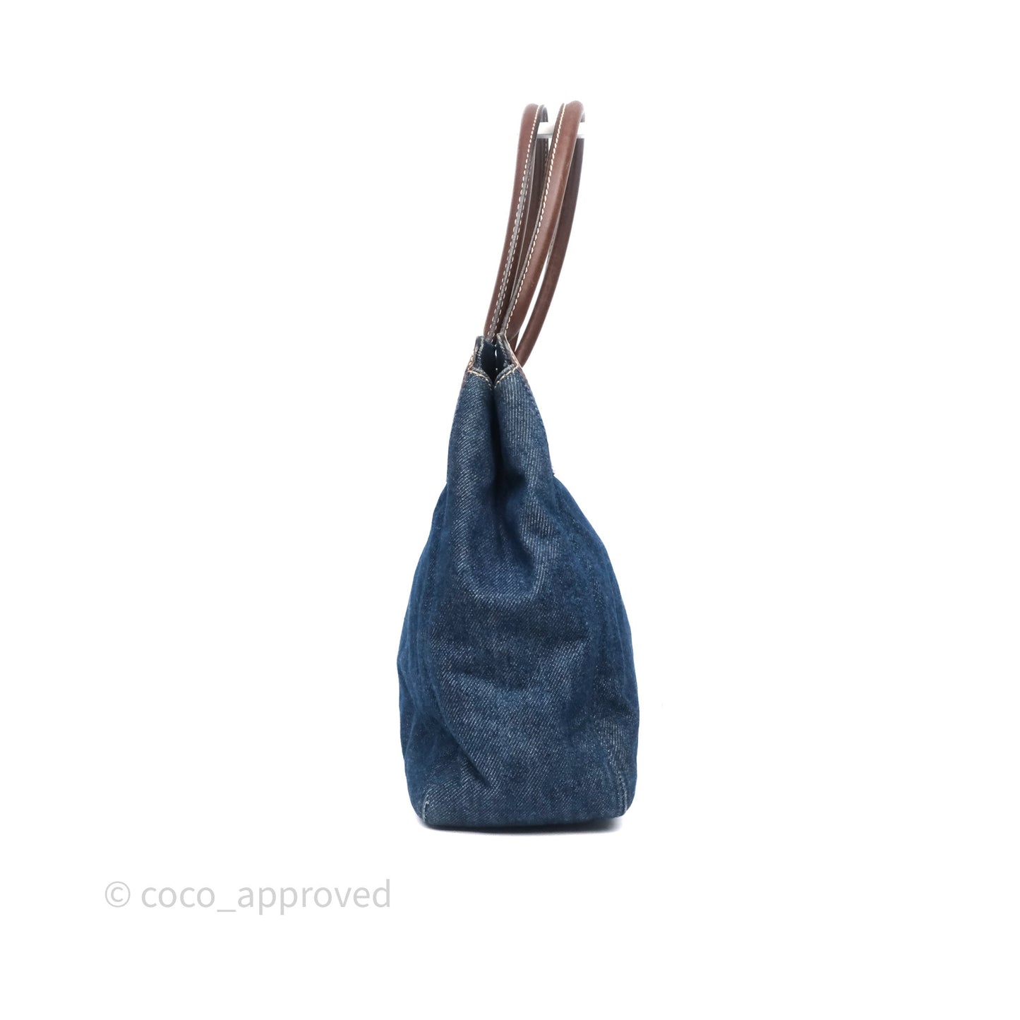 Chanel Vintage CC Tote Bag Denim Brown Leather
