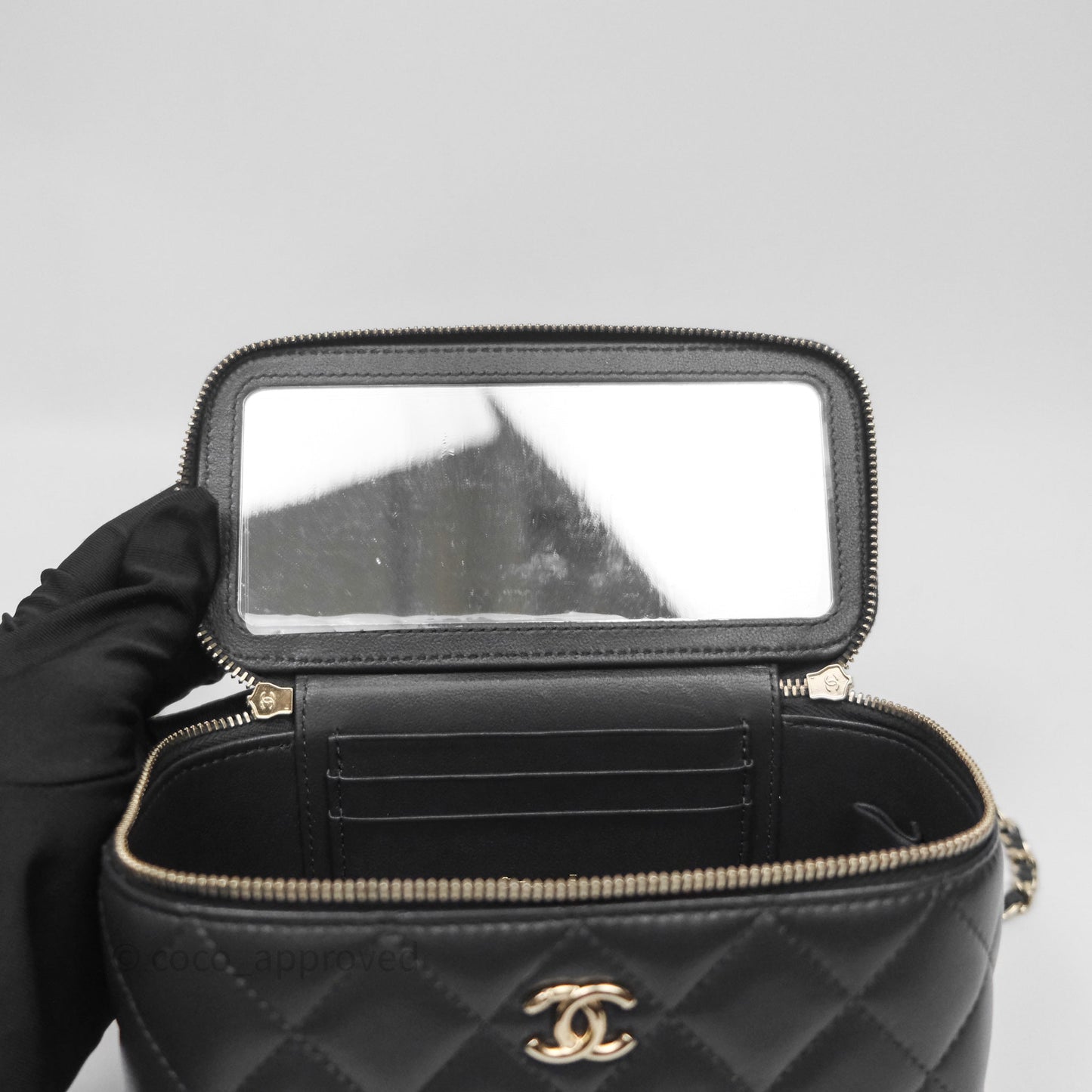 Chanel Trendy CC Vanity Rectangular Top Handle Dark Grey Lambskin Gold Hardware
