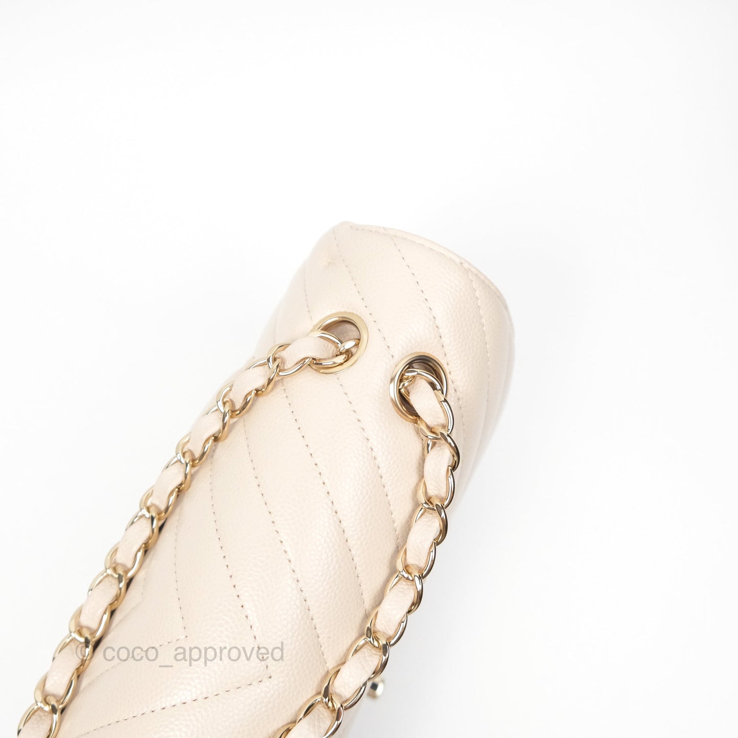 Chanel Classic M/L Medium Double Flap Chevron Light Beige Caviar Gold Hardware 20B