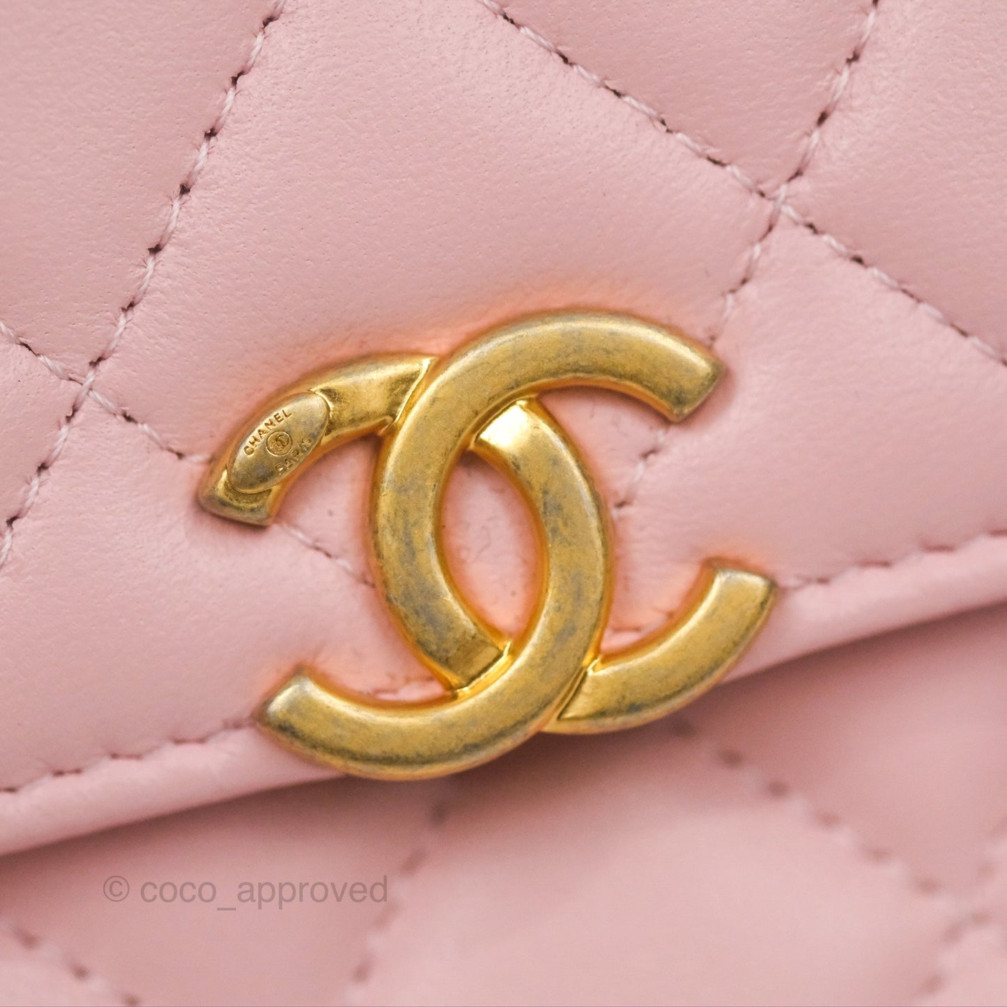 Chanel Enamel Top Handle Clutch with Chain Pink Lambskin Aged Gold Hardware 22B