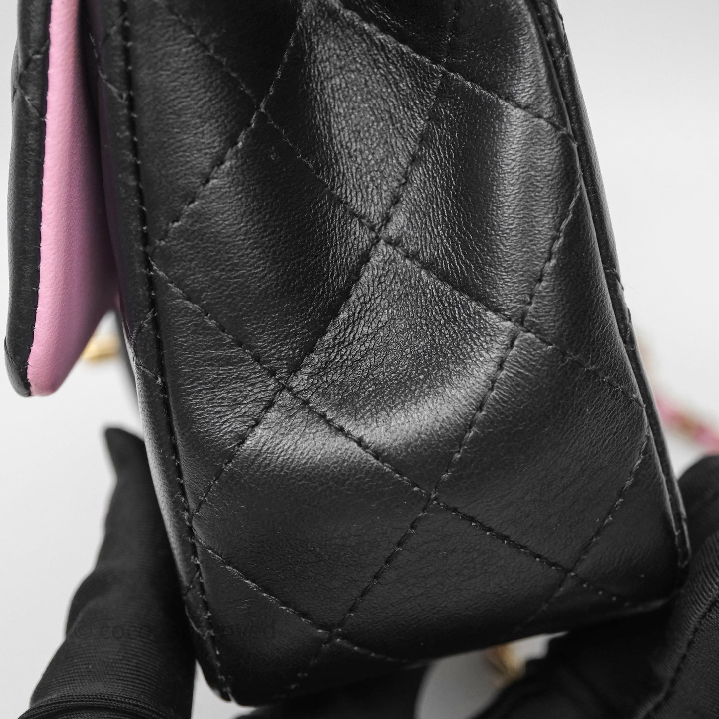 Chanel Top Handle Mini Rectangular Flap Black/Pink Lambskin Gold Hardware 23P