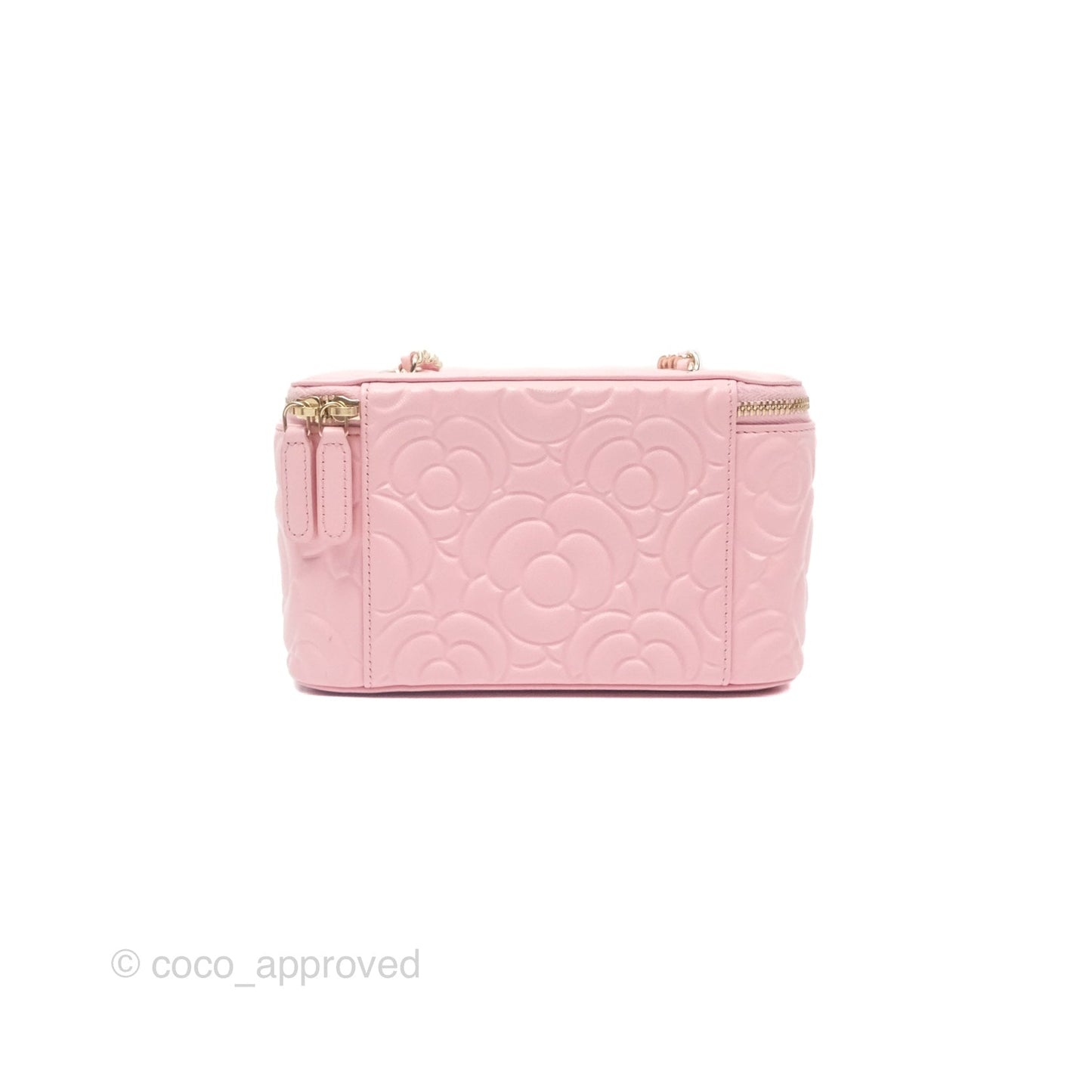 Chanel Vanity with Chain Camellia Embossed Pink Lambskin Gold Hardware