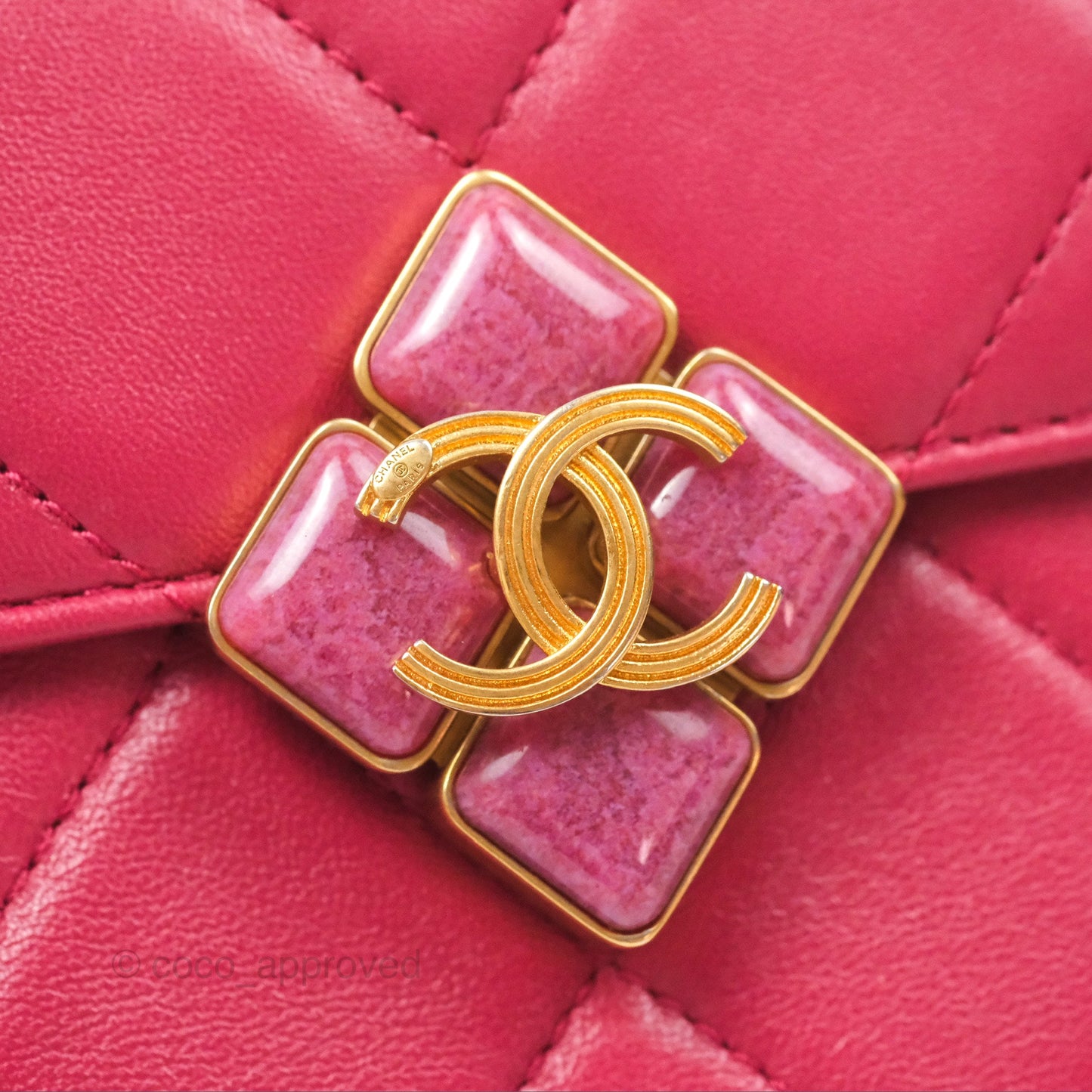 Chanel Diamond Lock CC Flap Bag Pink Lambskin Gold Hardware