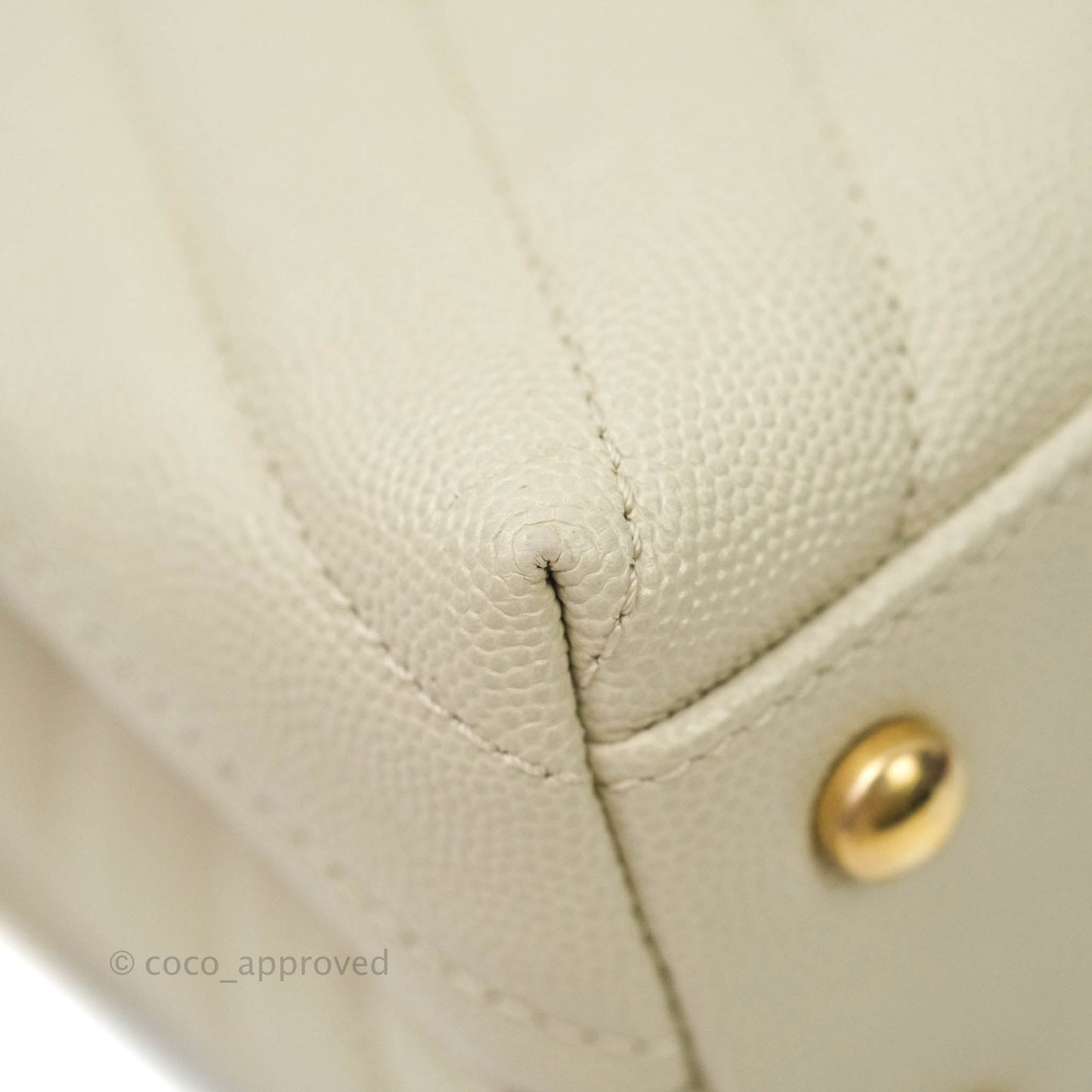 Chanel Mini Coco Handle Chevron Stone White Caviar Aged Gold Hardware
