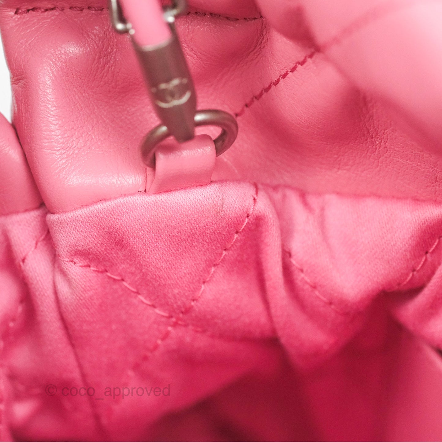 Chanel 22 Mini Bag Pink Crumpled Calfskin Aged Silver Hardware
