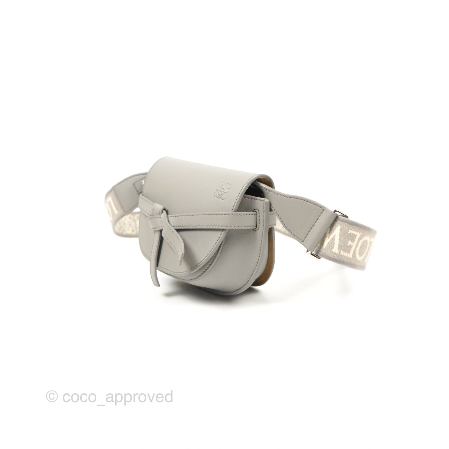 Loewe Mini Gate Dual Bag in Soft Calfskin & Jacquard Strap Light Grey