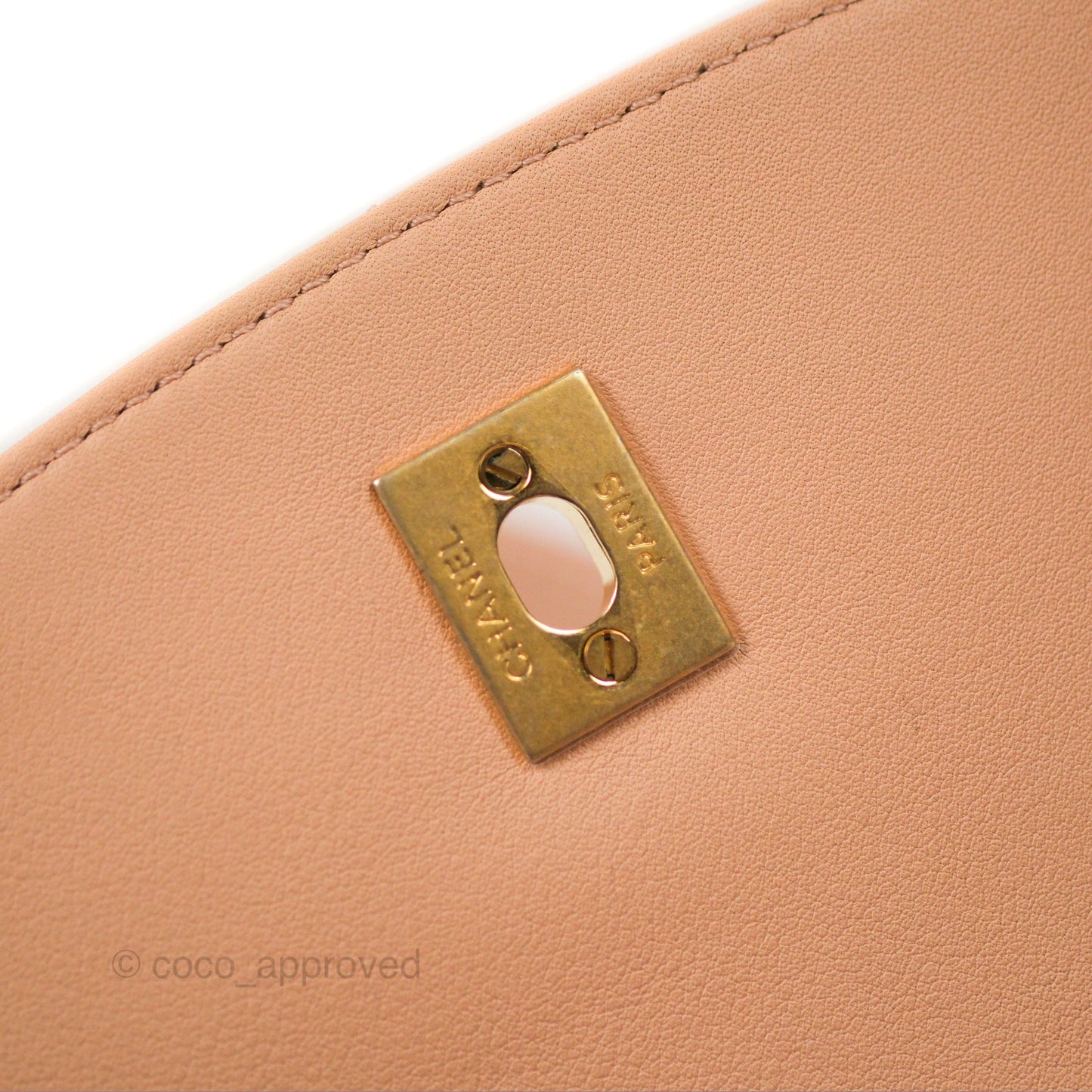 Chanel Messenger Bag Beige Pink Calfskin Aged Gold Hardware