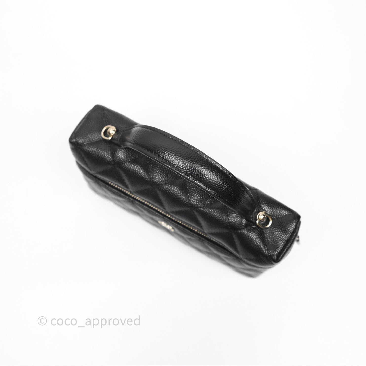 Chanel Quilted Top Handle Vanity with Chain Black Caviar Gold Hardware