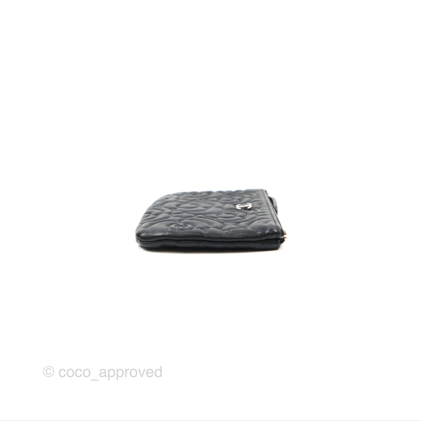 Chanel Quilted Mini O Case Camellia Black Lambskin Silver Hardware