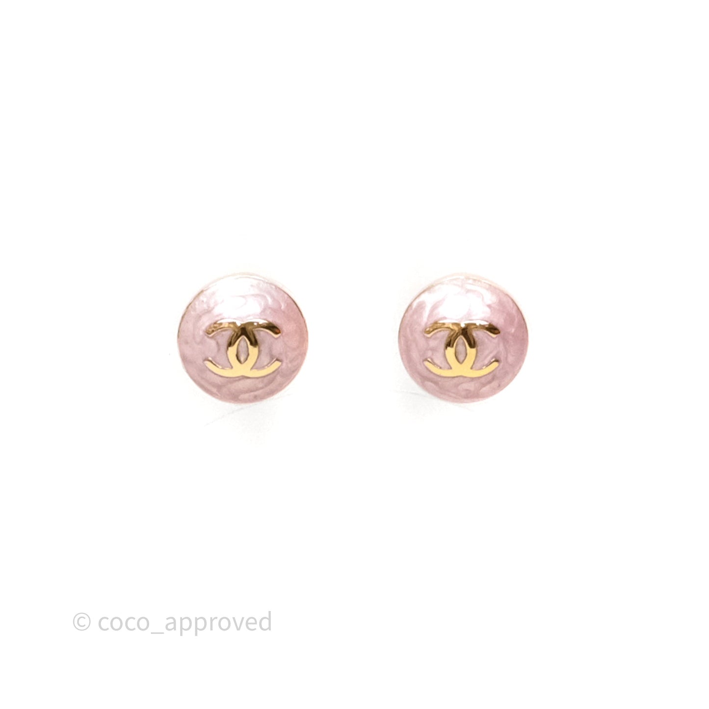 Chanel CC Pink Round Earrings Gold Tone 26C