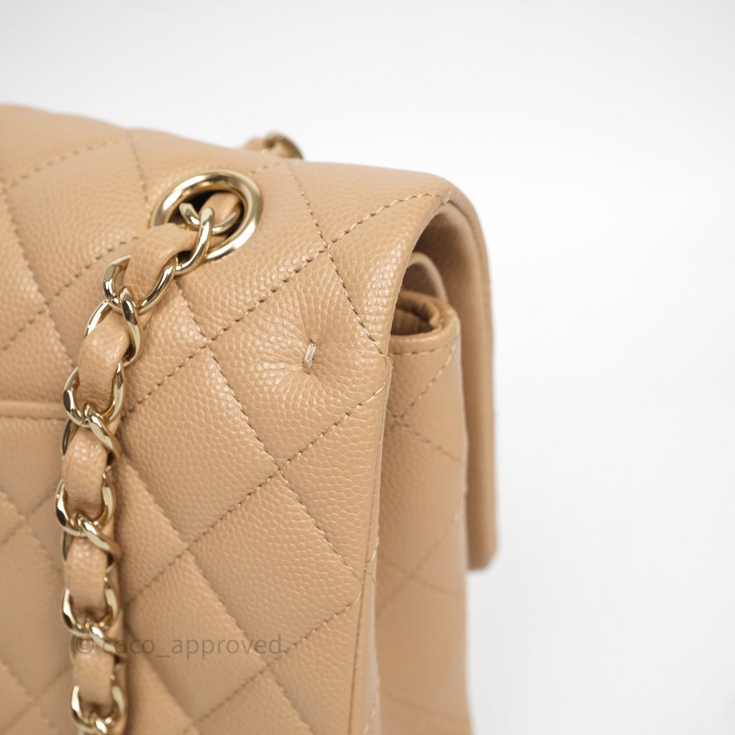 Chanel Classic M/L Medium Flap Quilted Dark Beige Caviar Gold Hardware