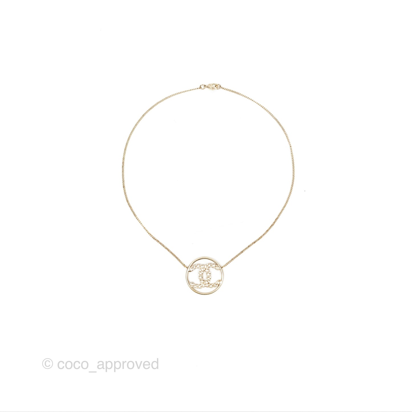 Chanel Round CC Necklace Gold Tone 19P