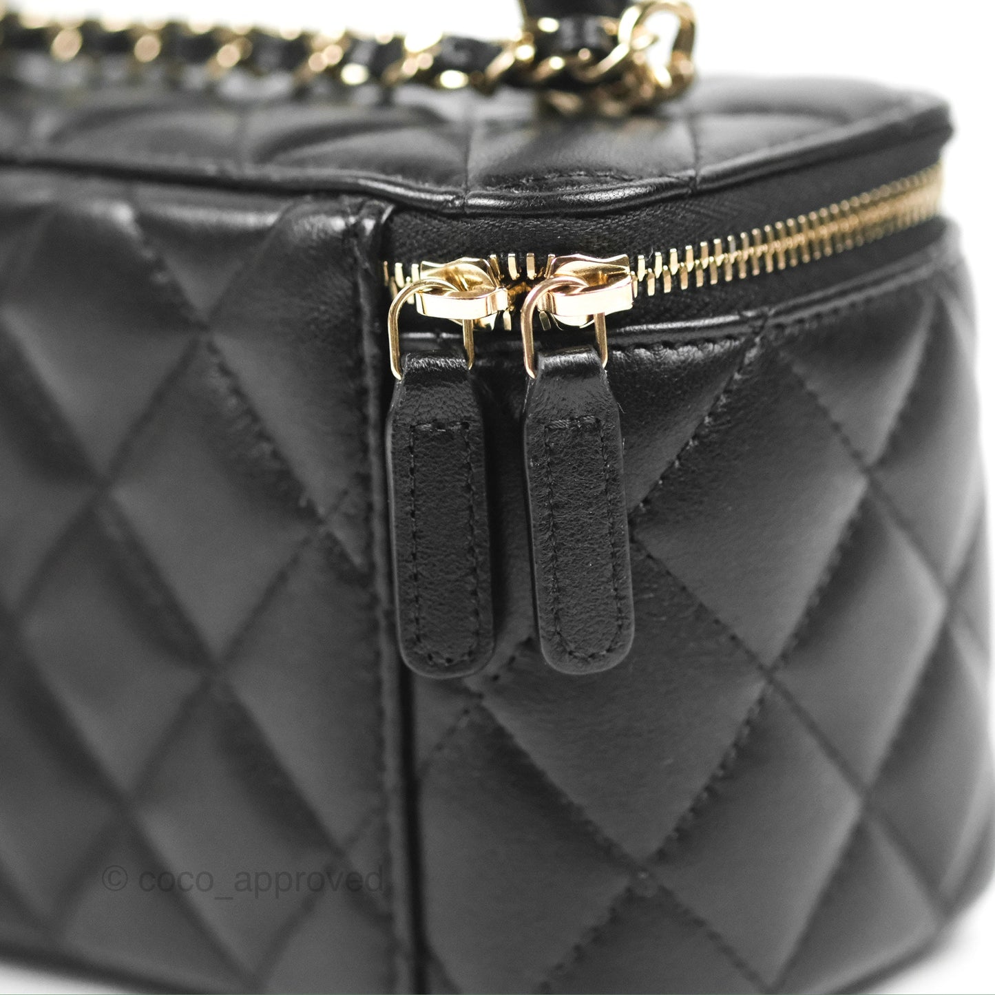 Chanel Vanity Rectangular Top Handle Black Lambskin Gold Hardware