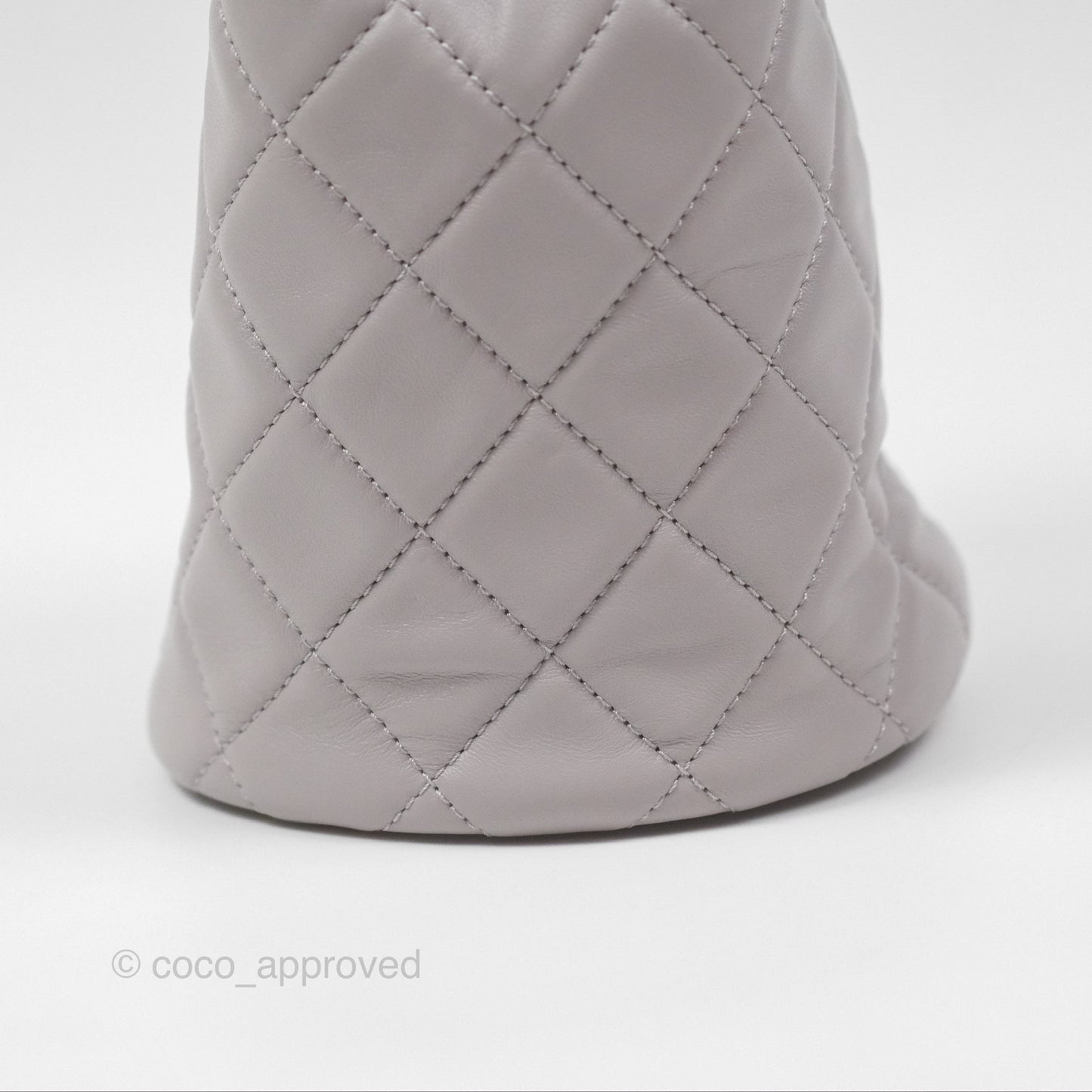Chanel Pearl Crush Drawstring Bucket Bag Grey Lambskin Aged Gold Hardware
