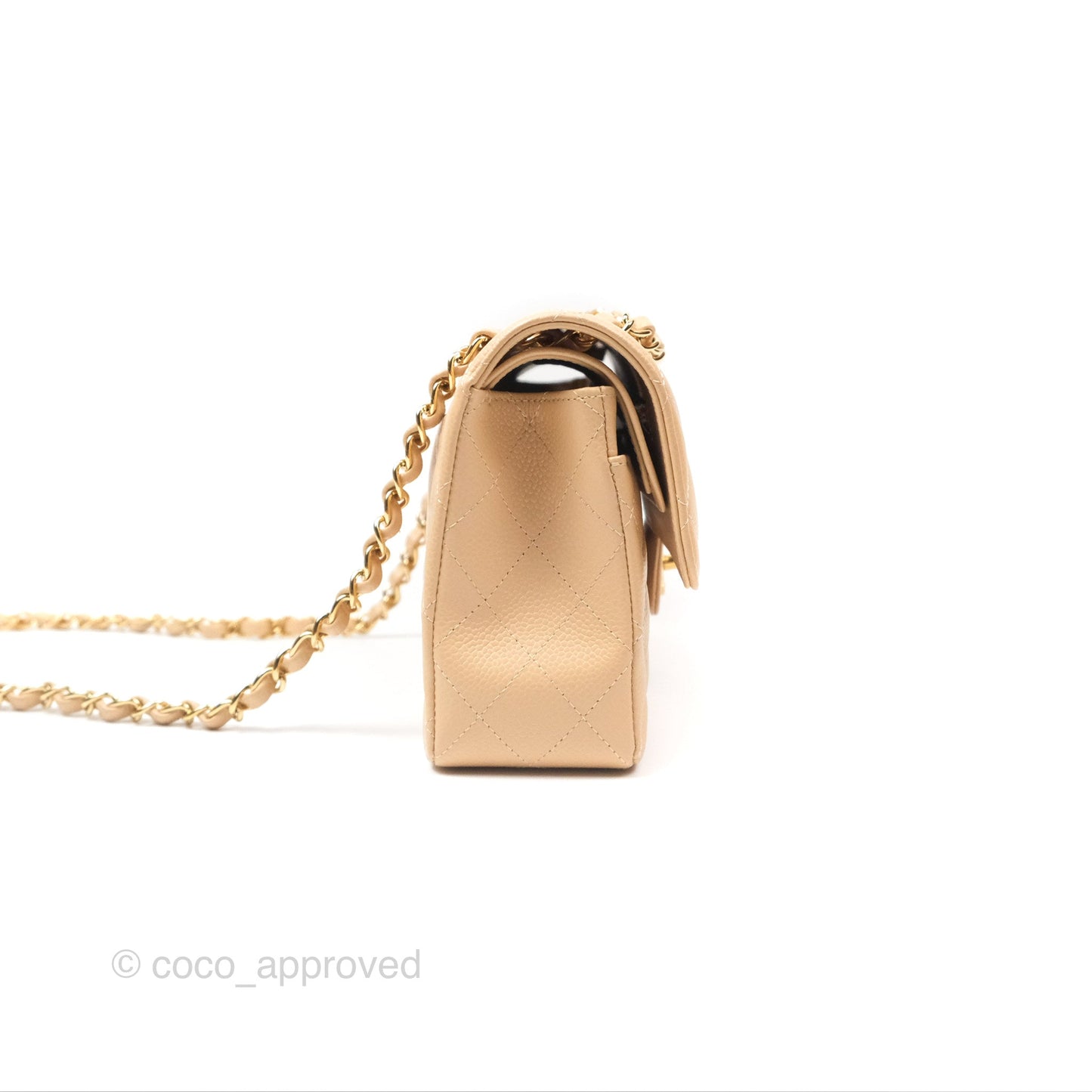 Chanel Classic Small S/M Quilted Flap Beige Caviar Gold Hardware