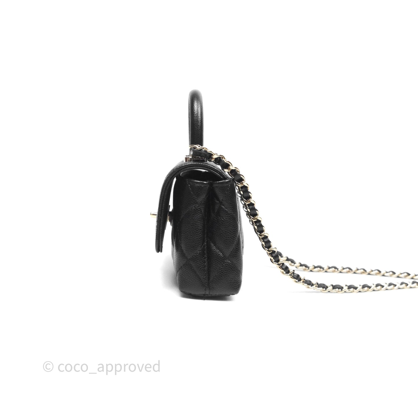 Chanel Nano Coco Handle Clutch Quilted Black Caviar Gold Hardware