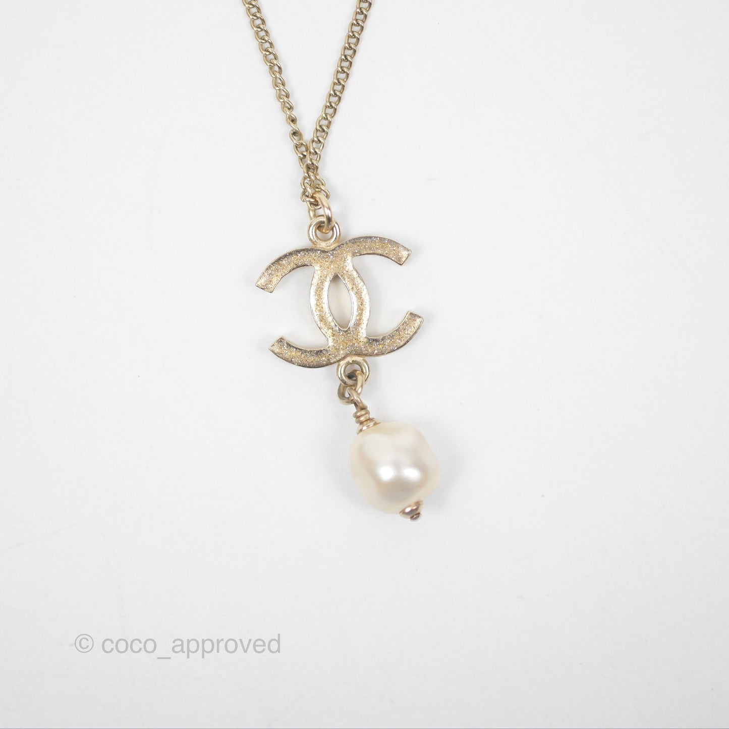 Chanel Crystal CC Pearl Drop Necklace Gold Tone 12A