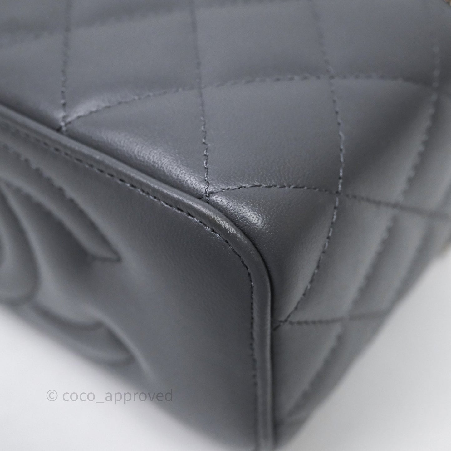 Chanel Vanity Rectangular Top Handle Grey Lambskin Gold Hardware