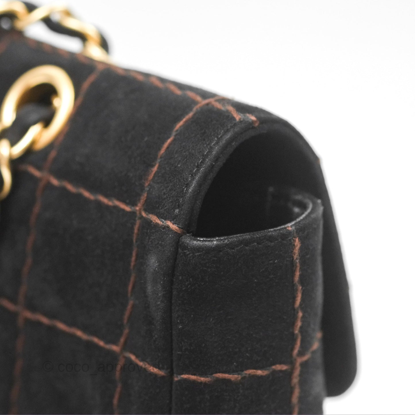 Chanel Bar Flap Black Suede Blushed Gold Hardware