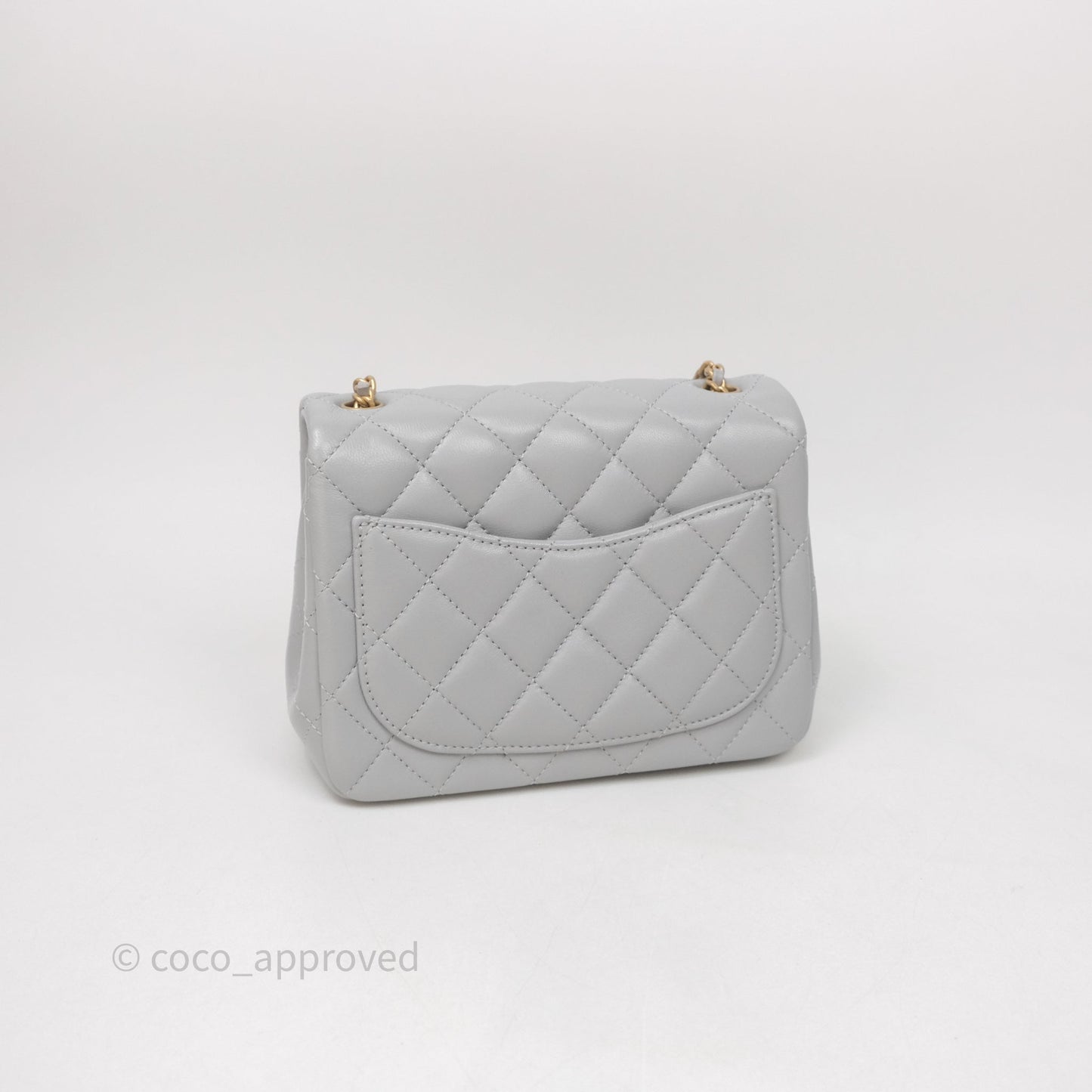 Chanel Pearl Crush Mini Square Quilted Grey Lambskin Aged Gold Hardware