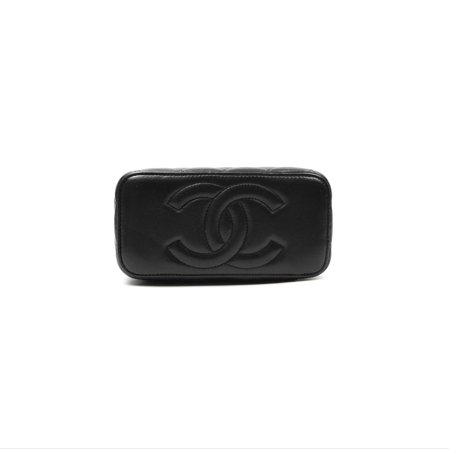 Chanel Vanity Rectangular with Top Handle Black Lambskin Aged Gold Hardware