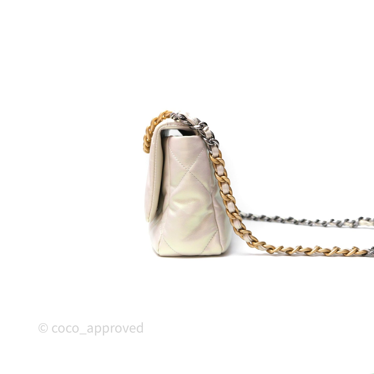 Chanel 19 Small Iridescent White Mixed Hardware