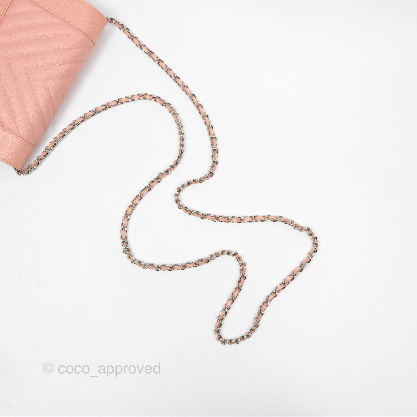 Chanel Mademoiselle Wallet On Chain WOC Chevron Iridescent Pink Caviar Silver Hardware