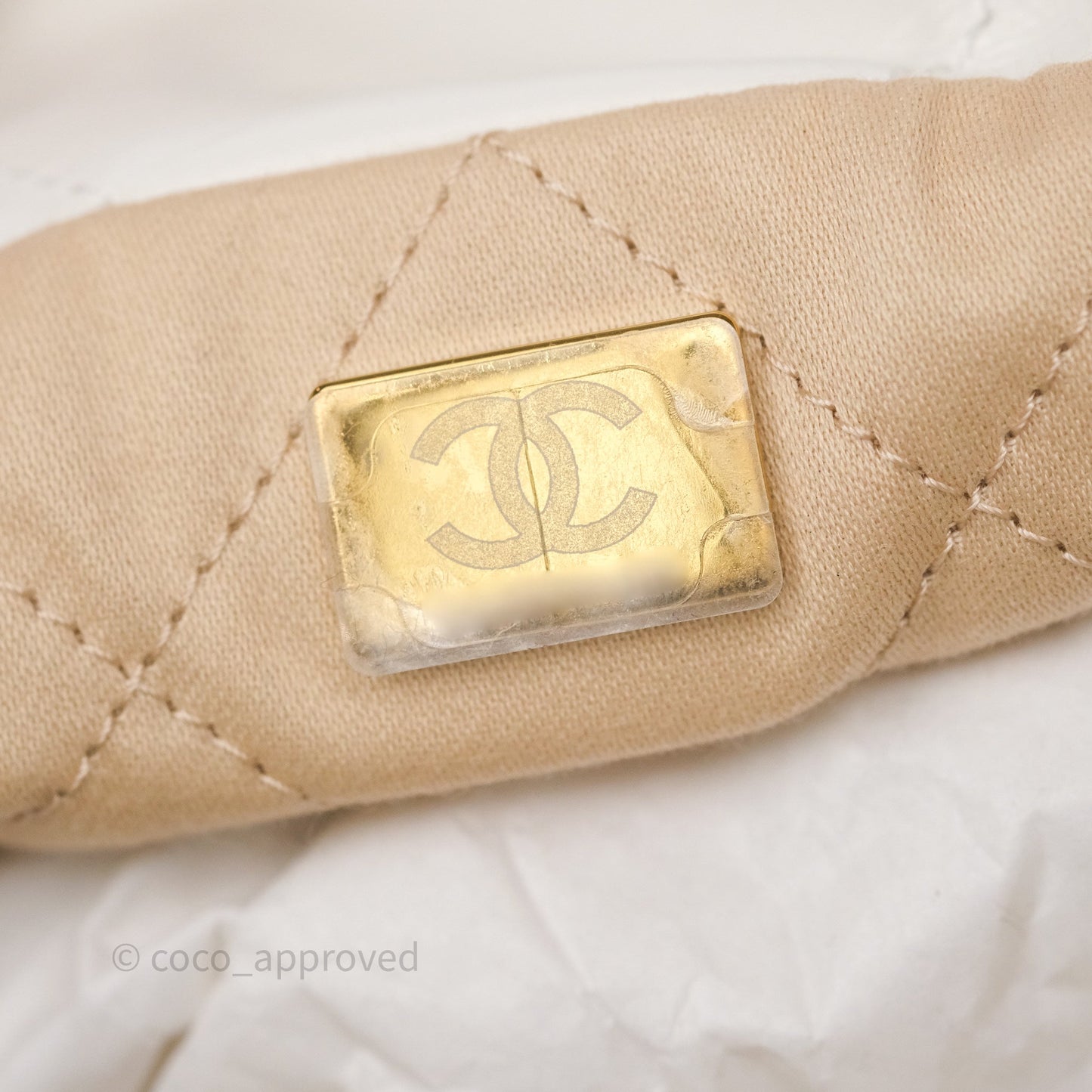 Chanel 22 Small White Aged Calfskin Black Logo Aged Gold Hardware