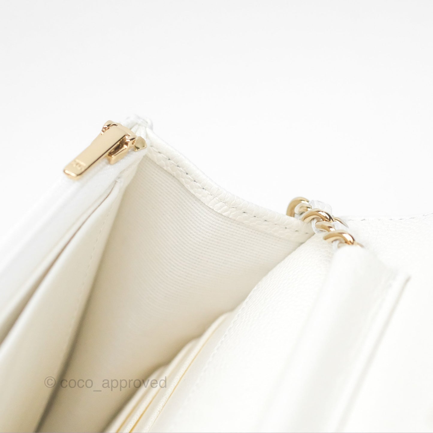 Chanel Classic Quilted Wallet On Chain WOC White Caviar Gold Hardware