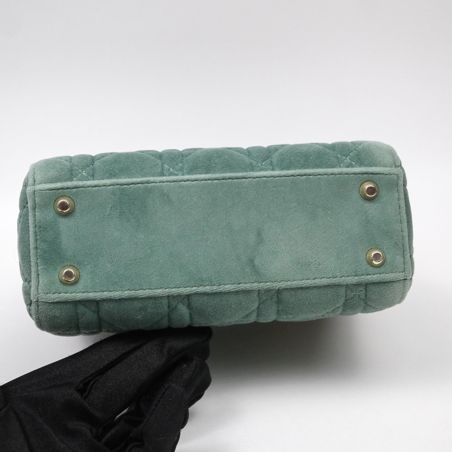 Christian Dior Mini Lady Dior Green Suede Cannage Gold Hardware