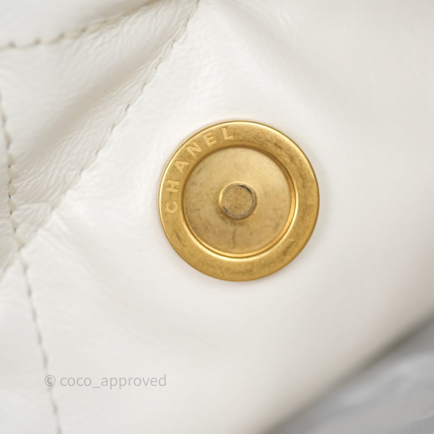 Chanel 22 Small White Aged Calfskin Black Logo Aged Gold Hardware