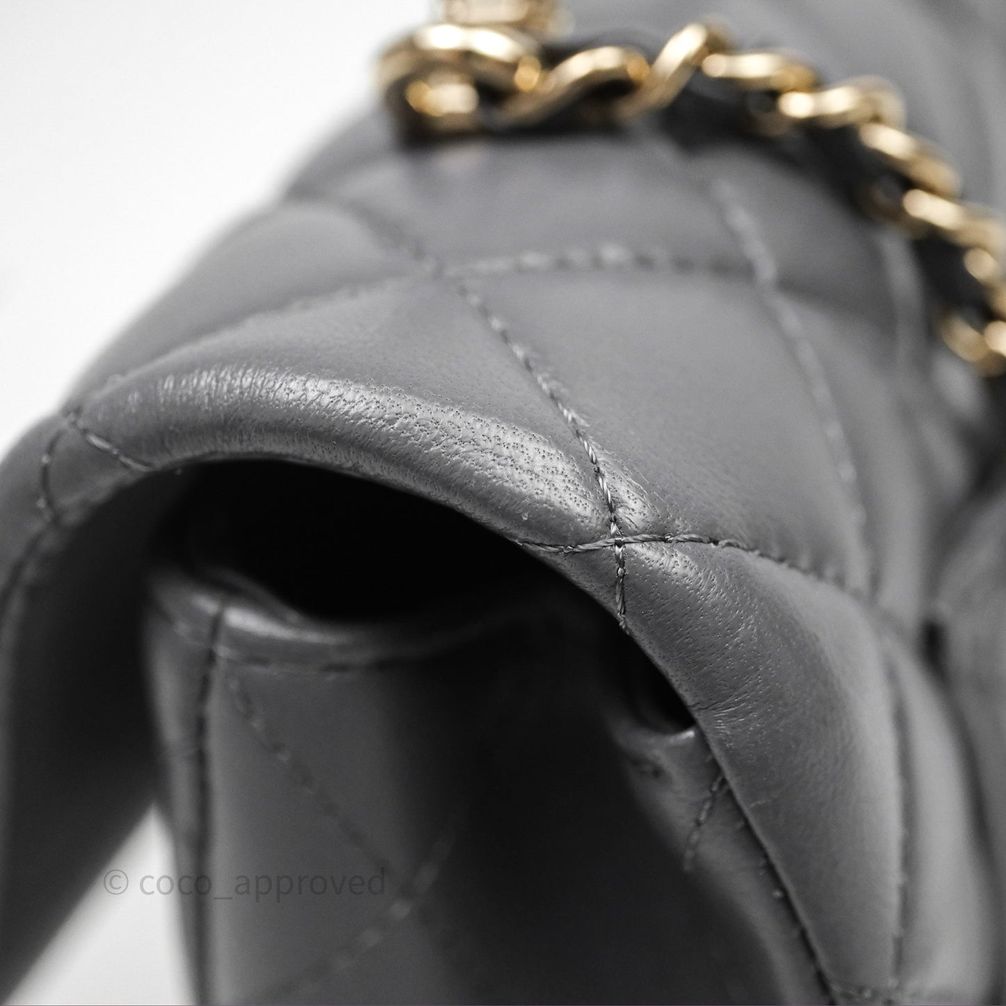 Chanel Chain Top Handle Mini Rectangular Flap Grey Lambskin Gold Hardware