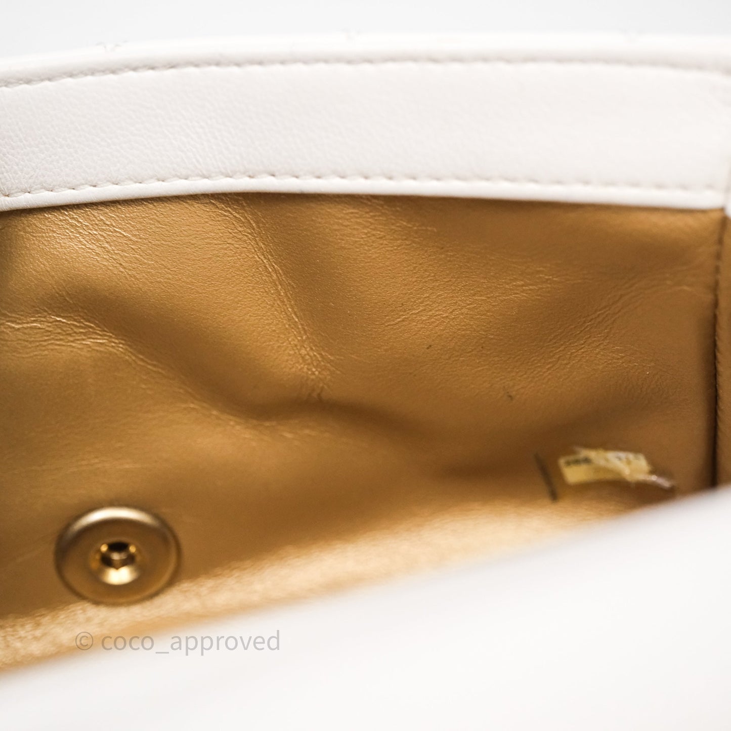 Chanel Mini Rectangular Pearl Crush Quilted White Lambskin Aged Gold Hardware