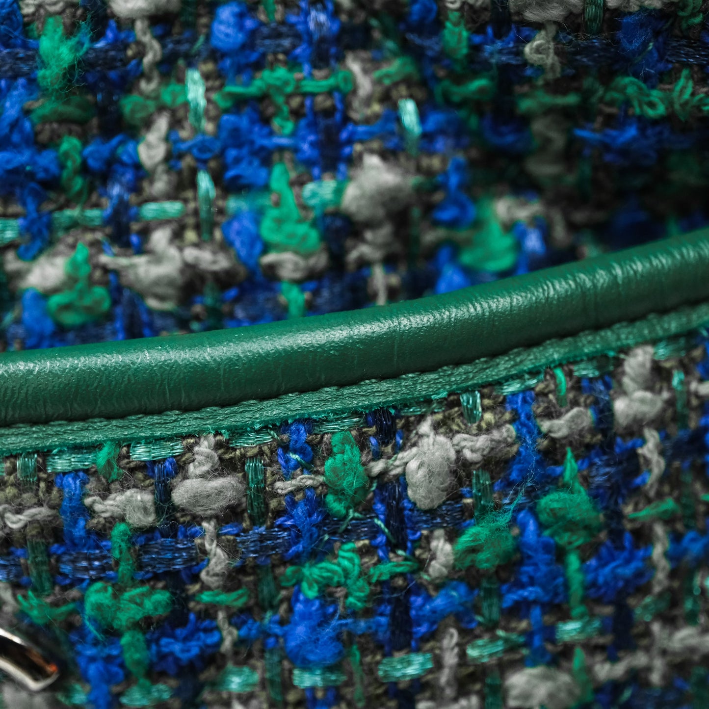 Chanel Tweed Jungle Stroll Hobo Bag Green Silver Hardware
